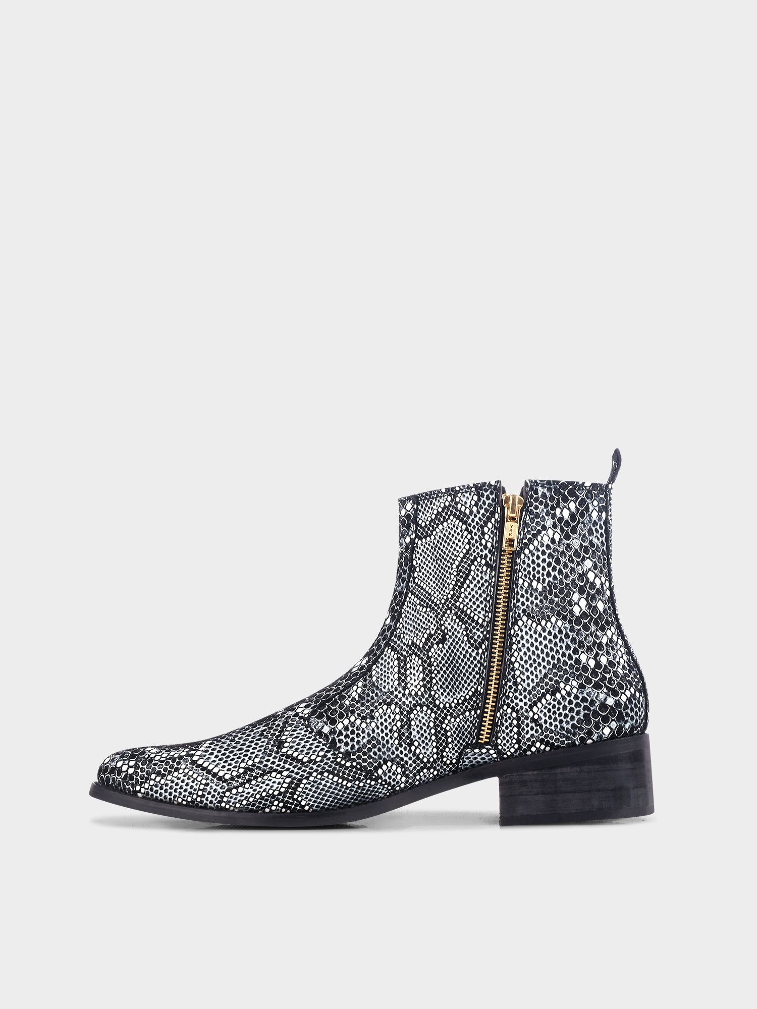 RNK Luxe Medusa Rex boots – luxury men’s ankle boots in textured snakeskin leather with pointed toe and Cuban heel