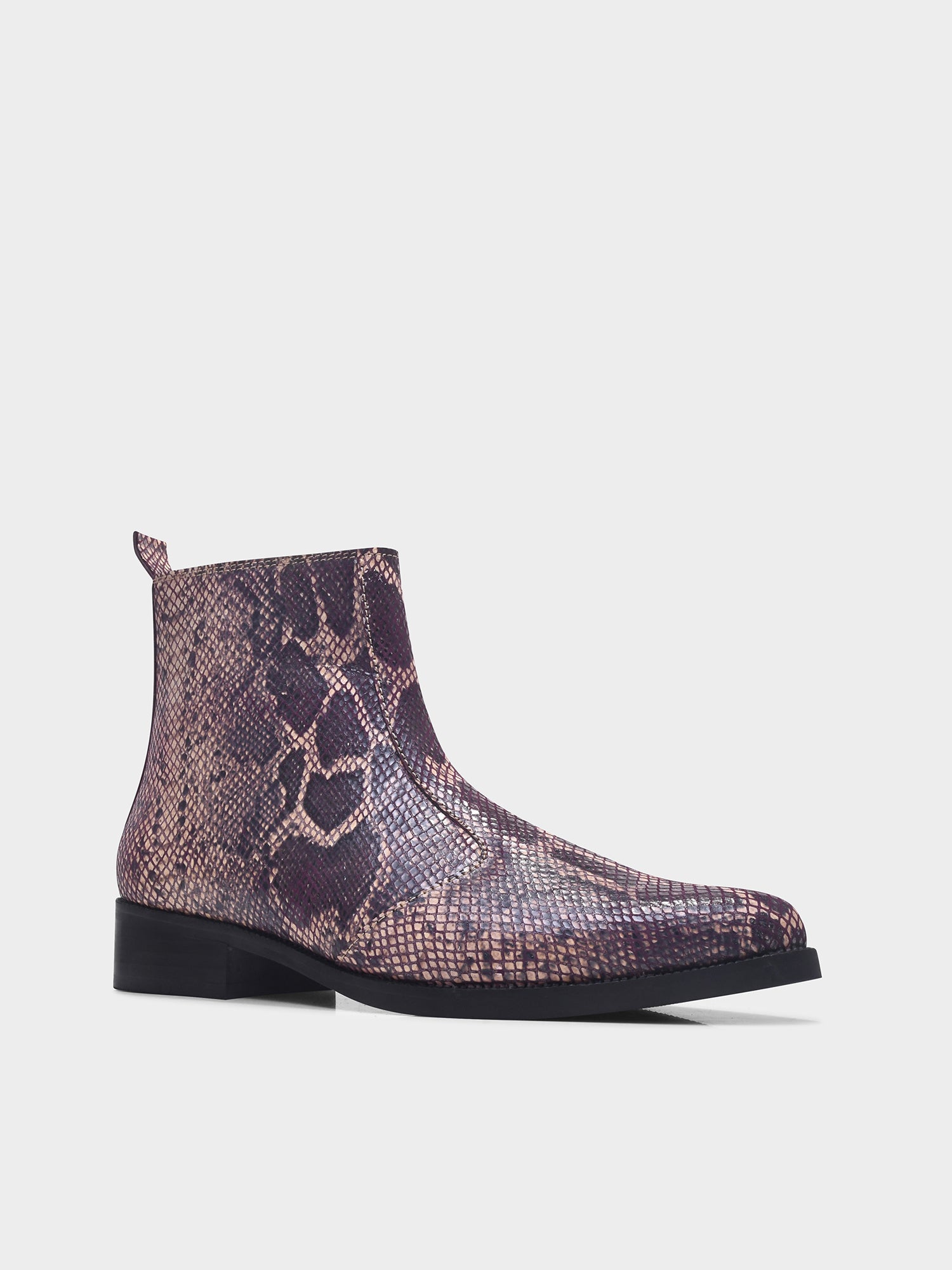 Python snake-patterned Chelsea boots with side zipper and mid heel
