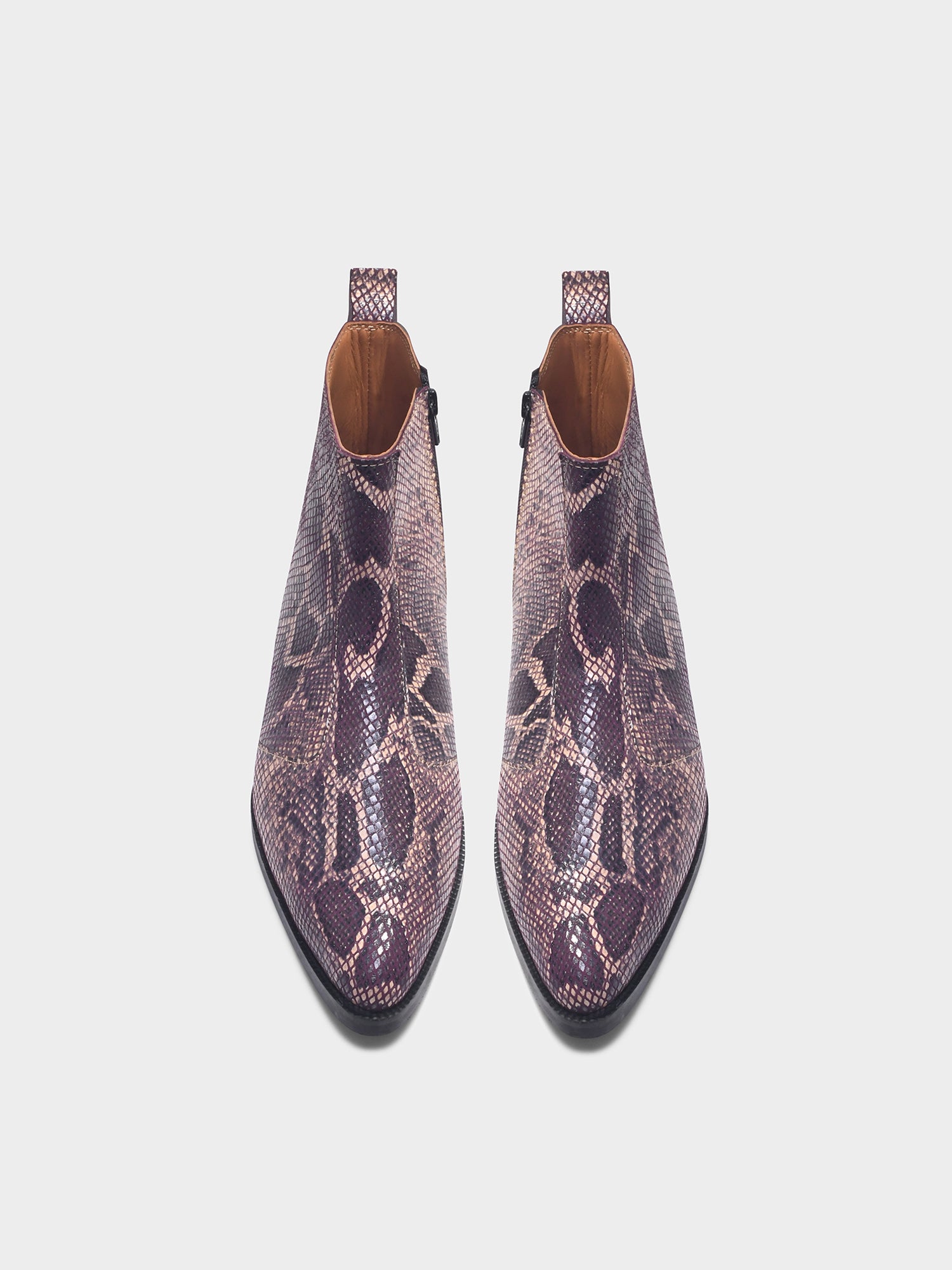 Python snake-patterned Chelsea boots with side zipper and mid heel