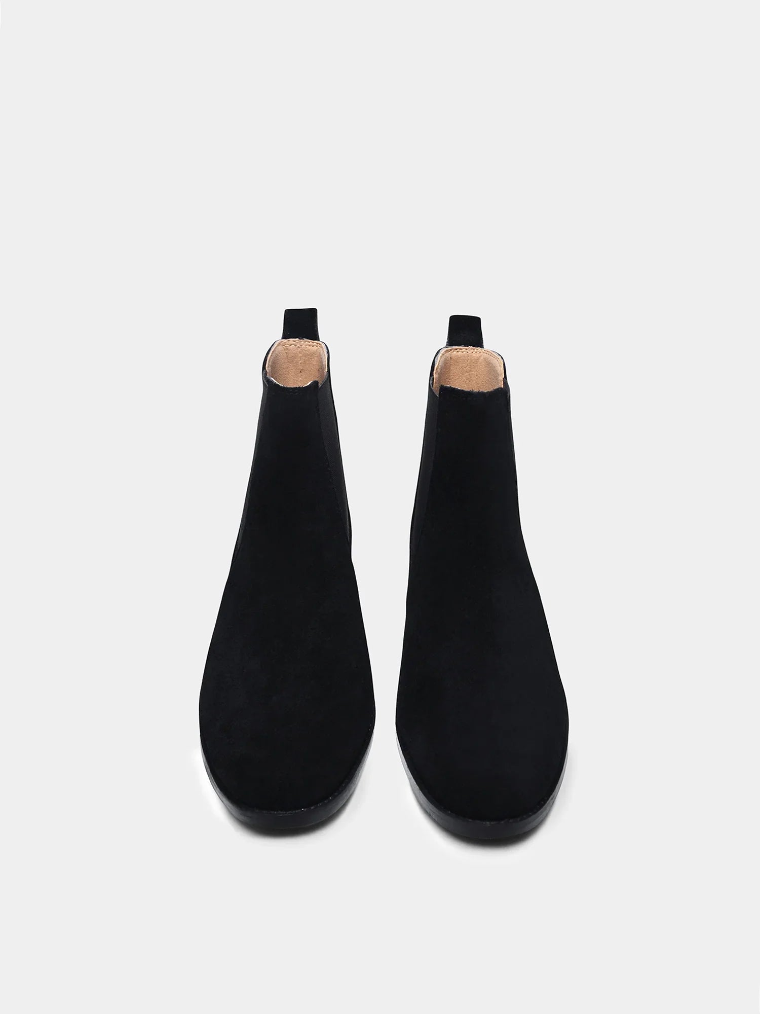 A men's luxury suede leather Chelsea boot with a cuban heel and elastic side panels, in a black color.