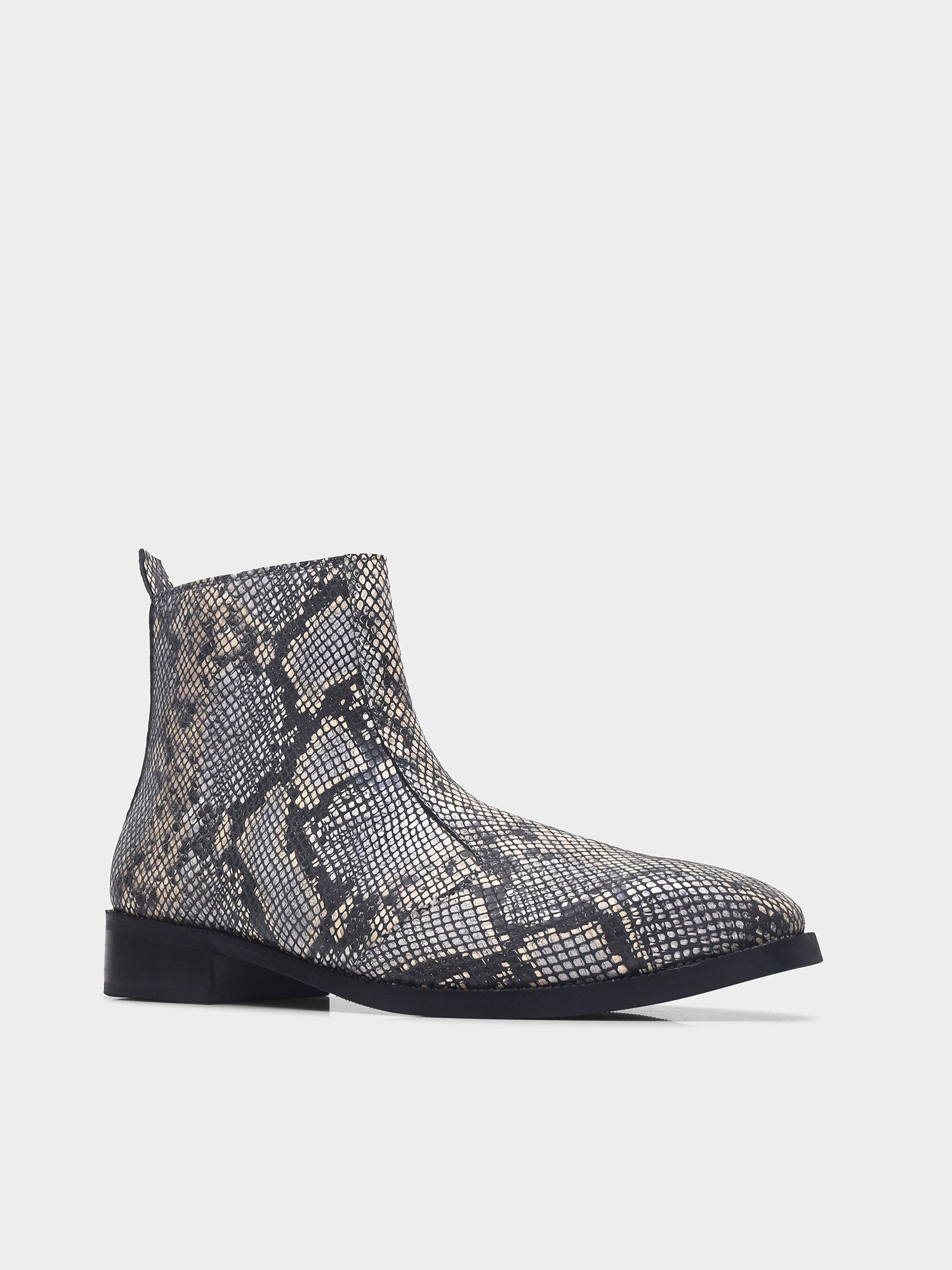 Python snake-patterned Chelsea boots with side zipper and mid heel
