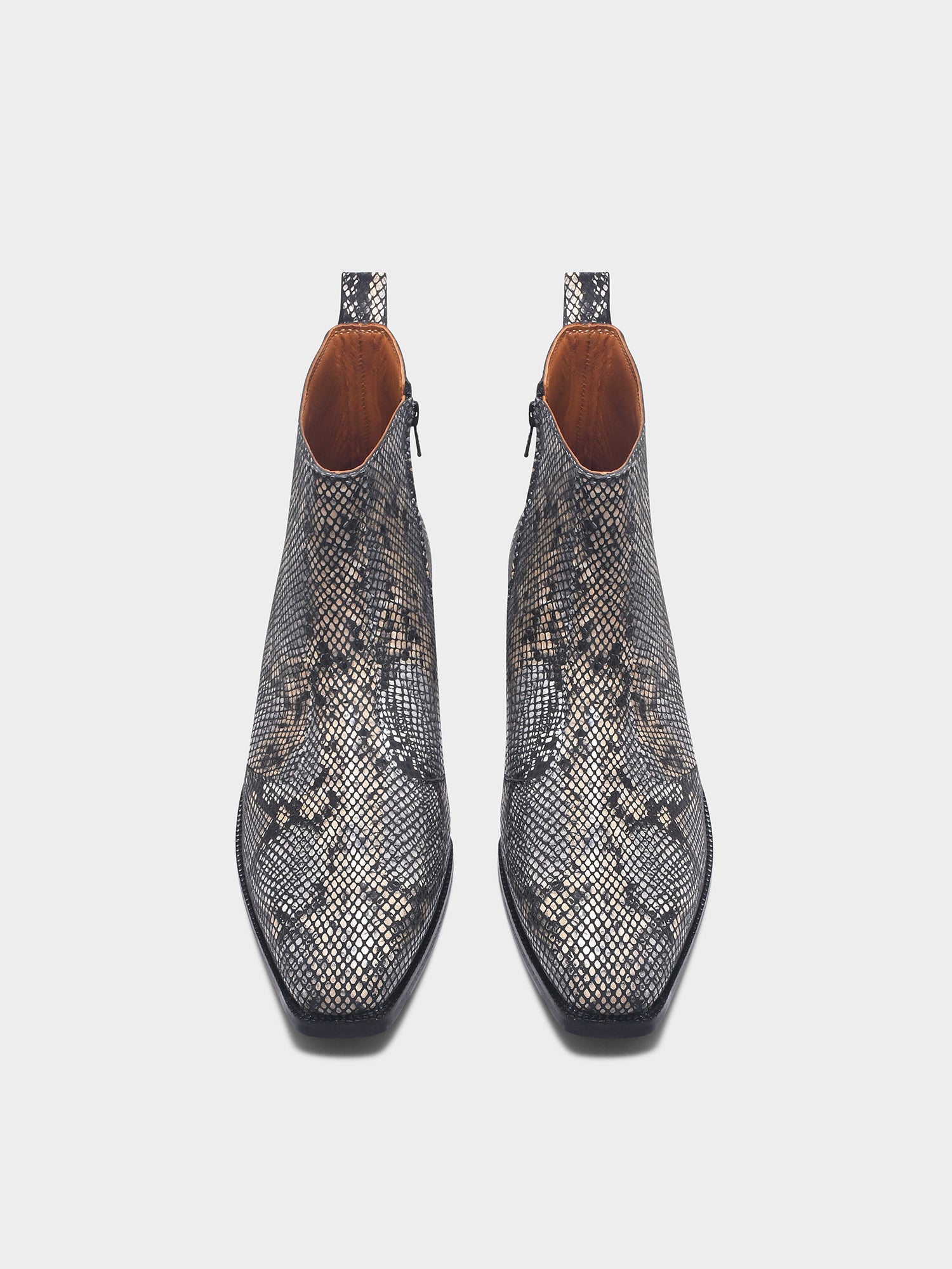 Python snake-patterned Chelsea boots with side zipper and mid heel