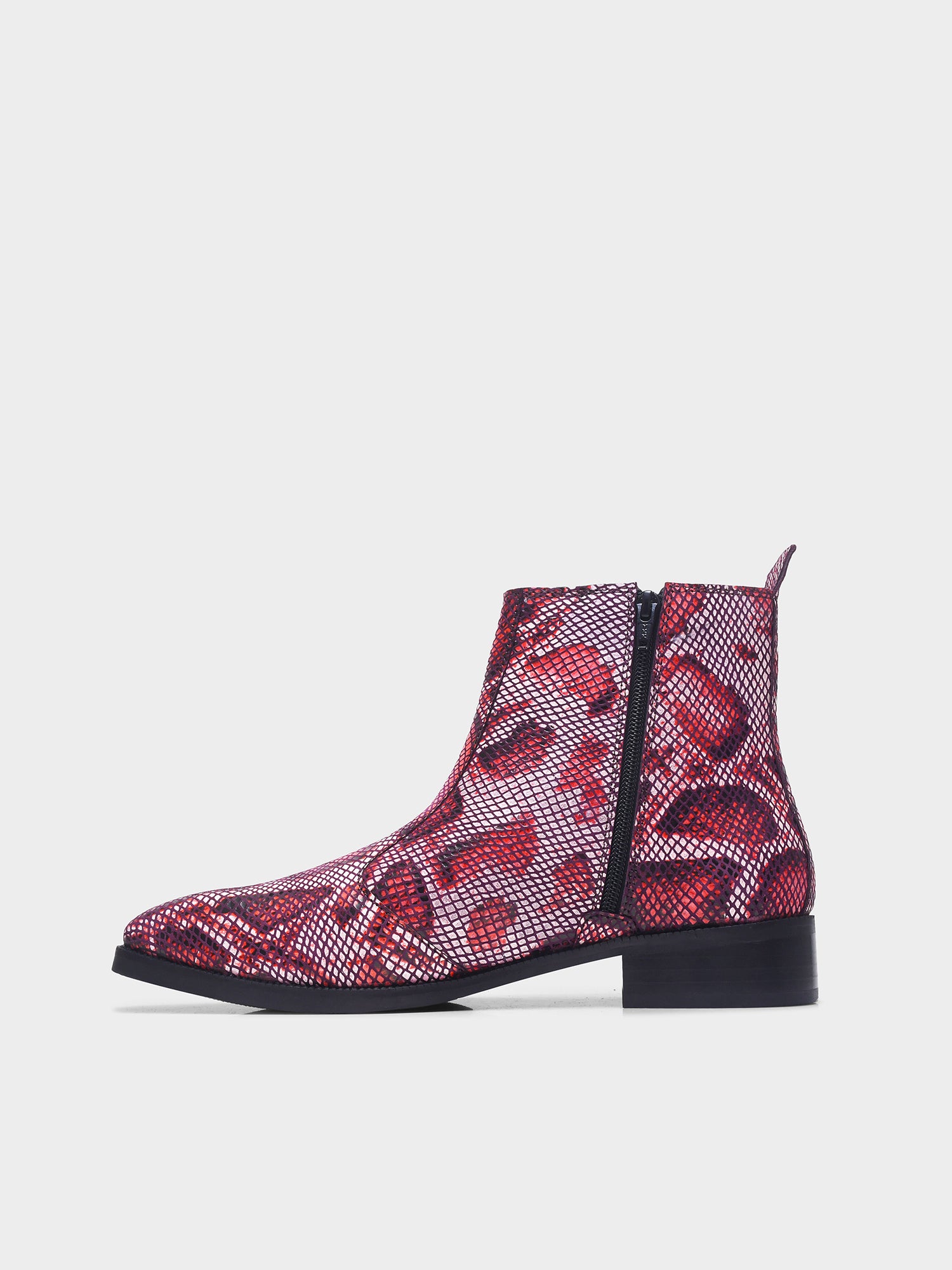 red snake printed leather boots
