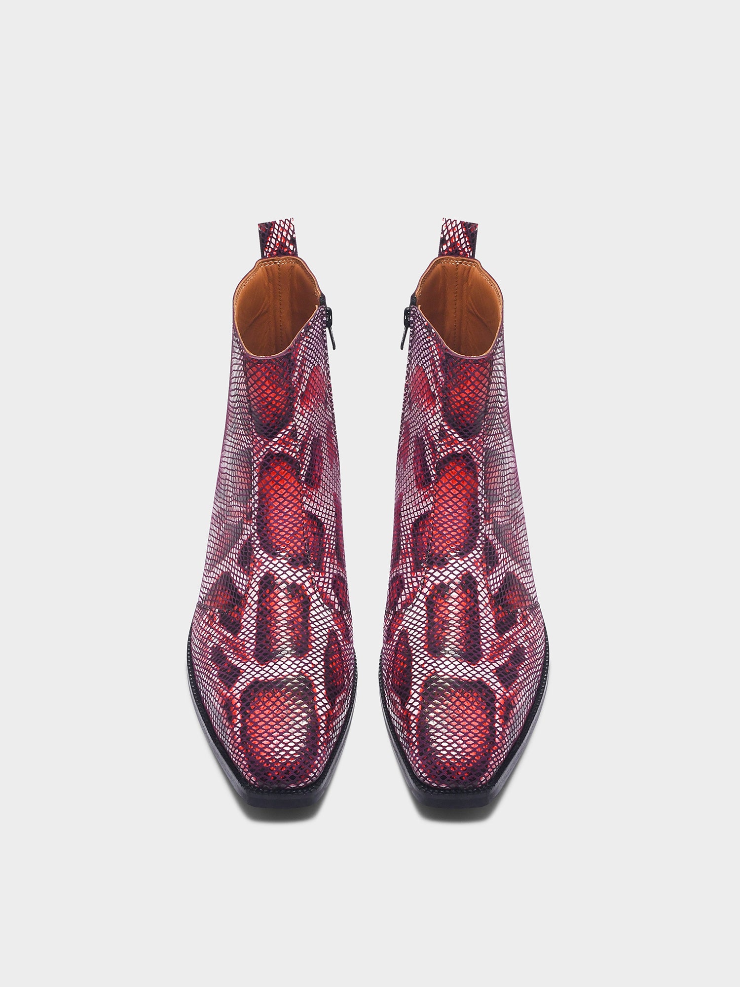Red snake print boots with black soles | RNK LUXE