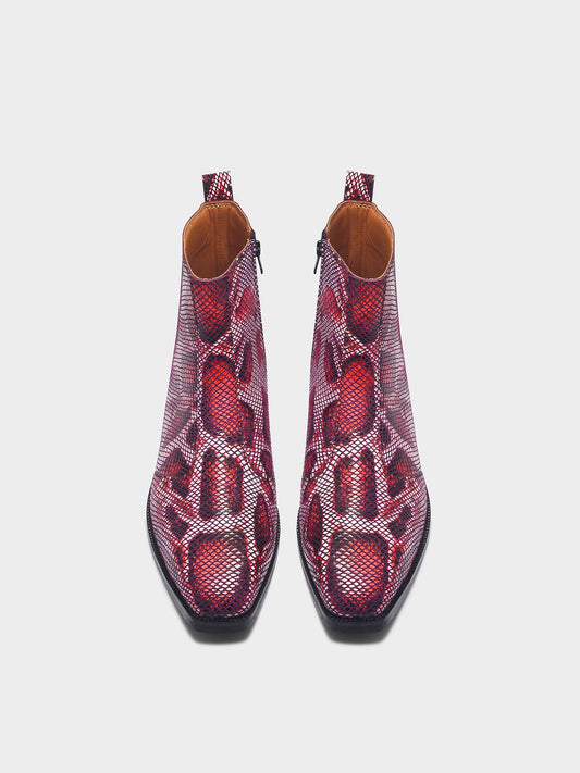Red snake print boots with black soles | RNK LUXE