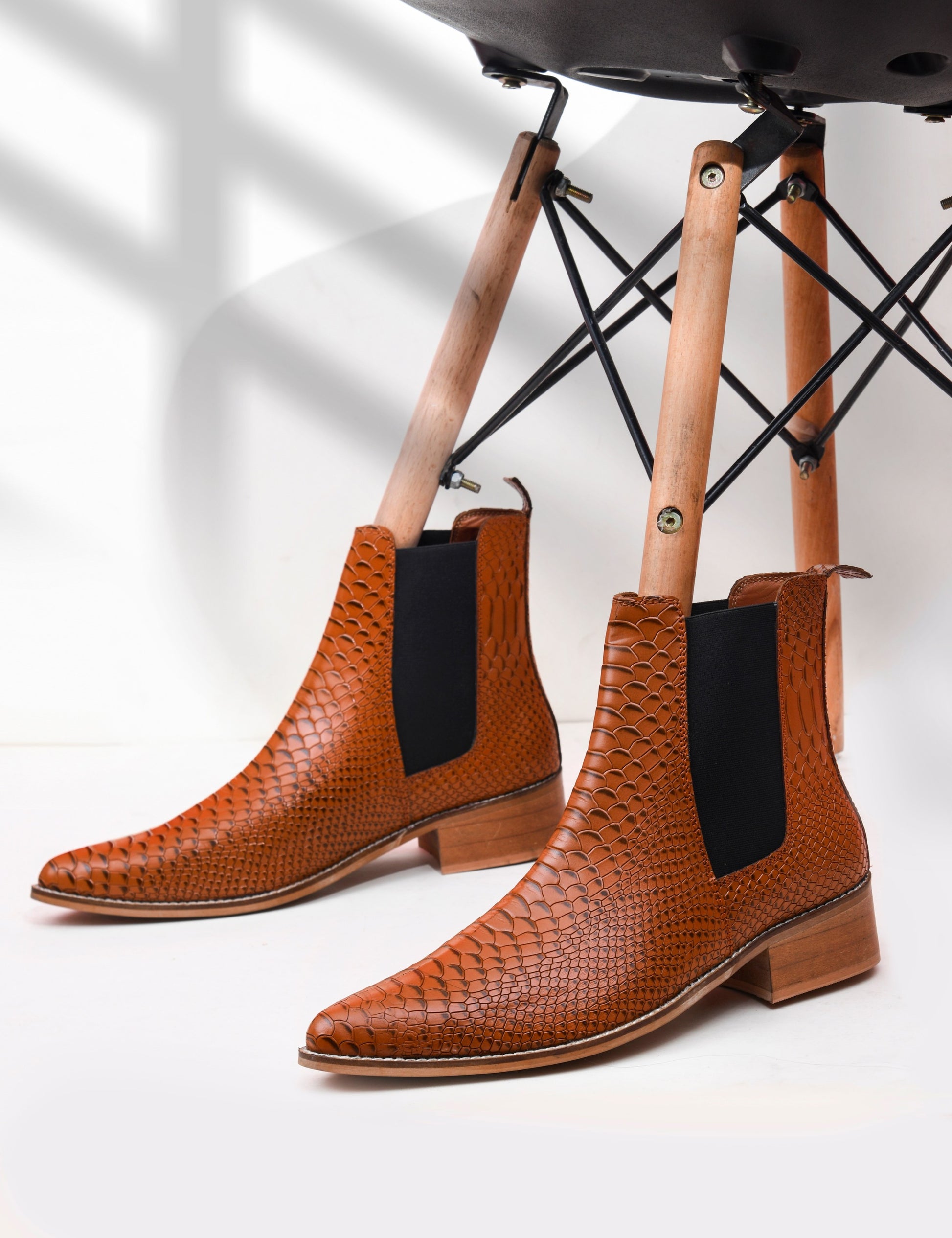 Textured Leather Chelsea Boots in Tan