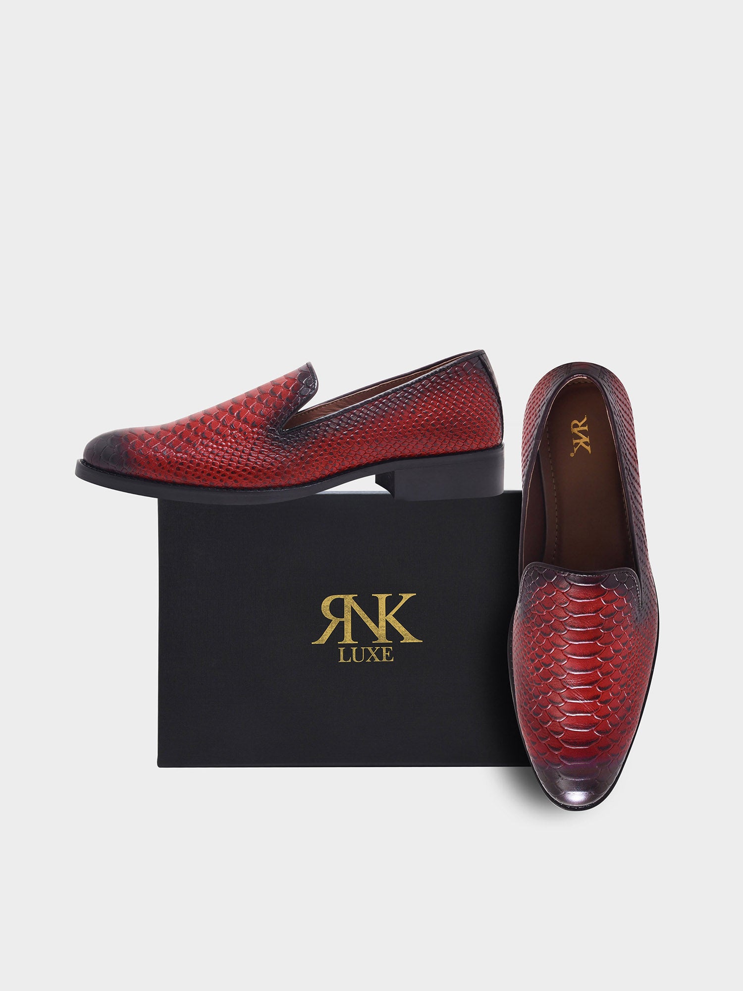 RNK CARMINE – Red Python-Texture Leather Loafers for Men