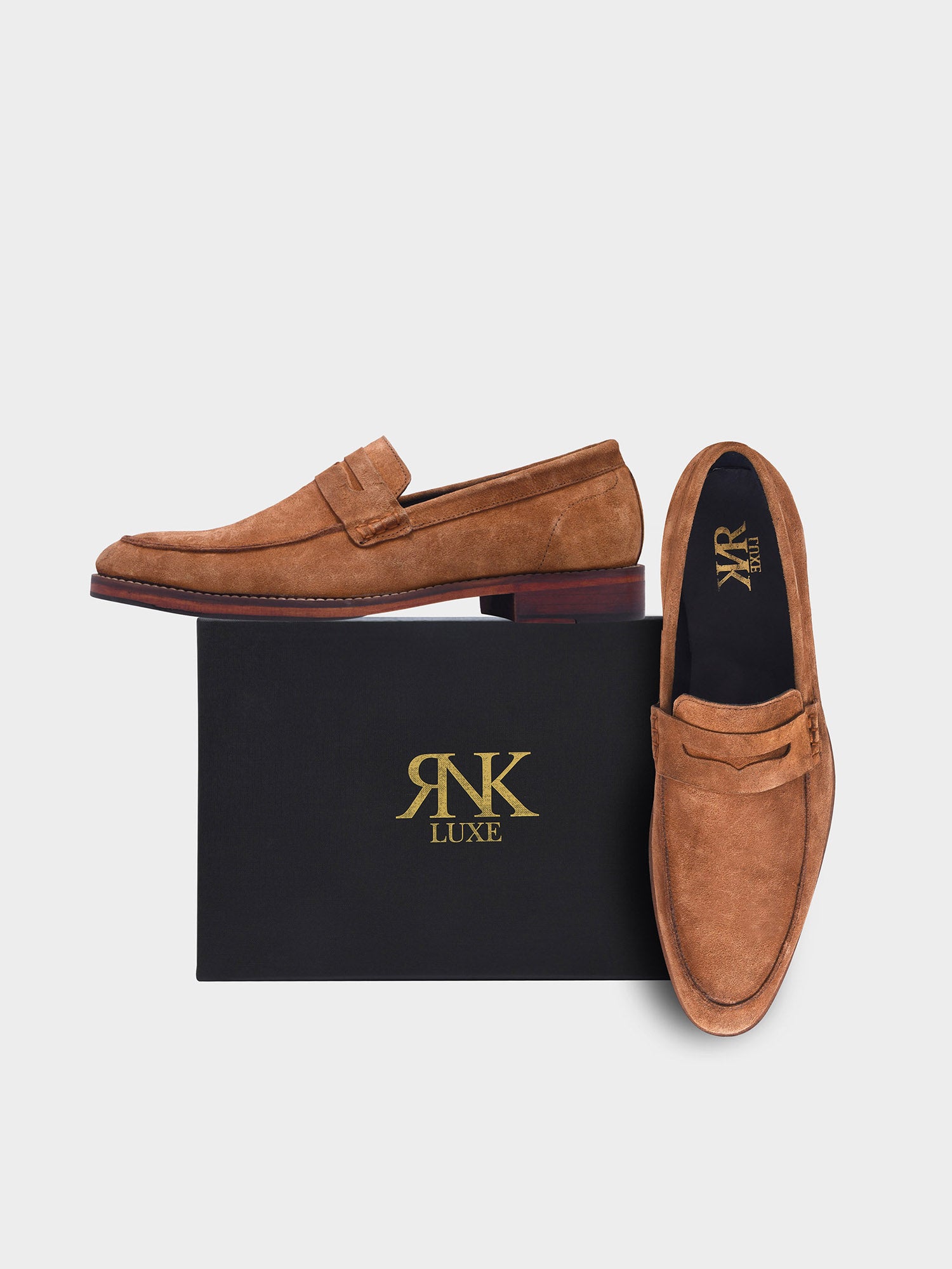 RNK CAMELLO – Premium Tan Suede Penny Loafers for Men