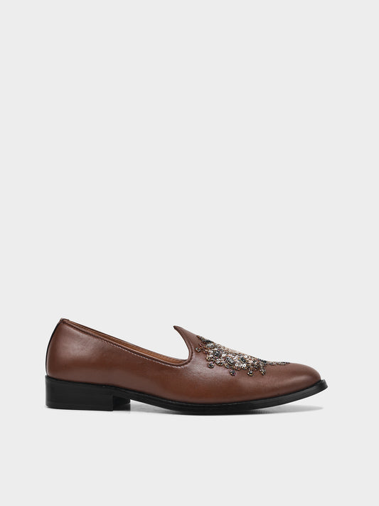 Shahi Zardozi Mojari | Handcrafted Heritage Embroidered Leather Traditional Slip-On for Men