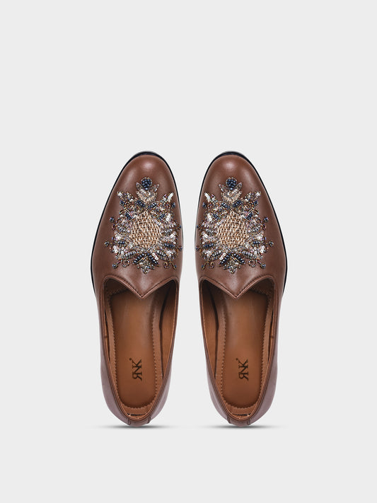Shahi Zardozi Mojari | Handcrafted Heritage Embroidered Leather Traditional Slip-On for Men