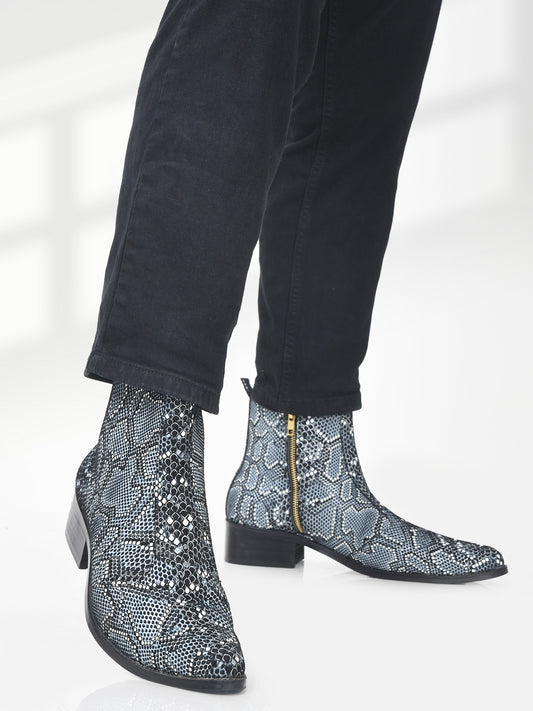 Men's Black and White Boots 