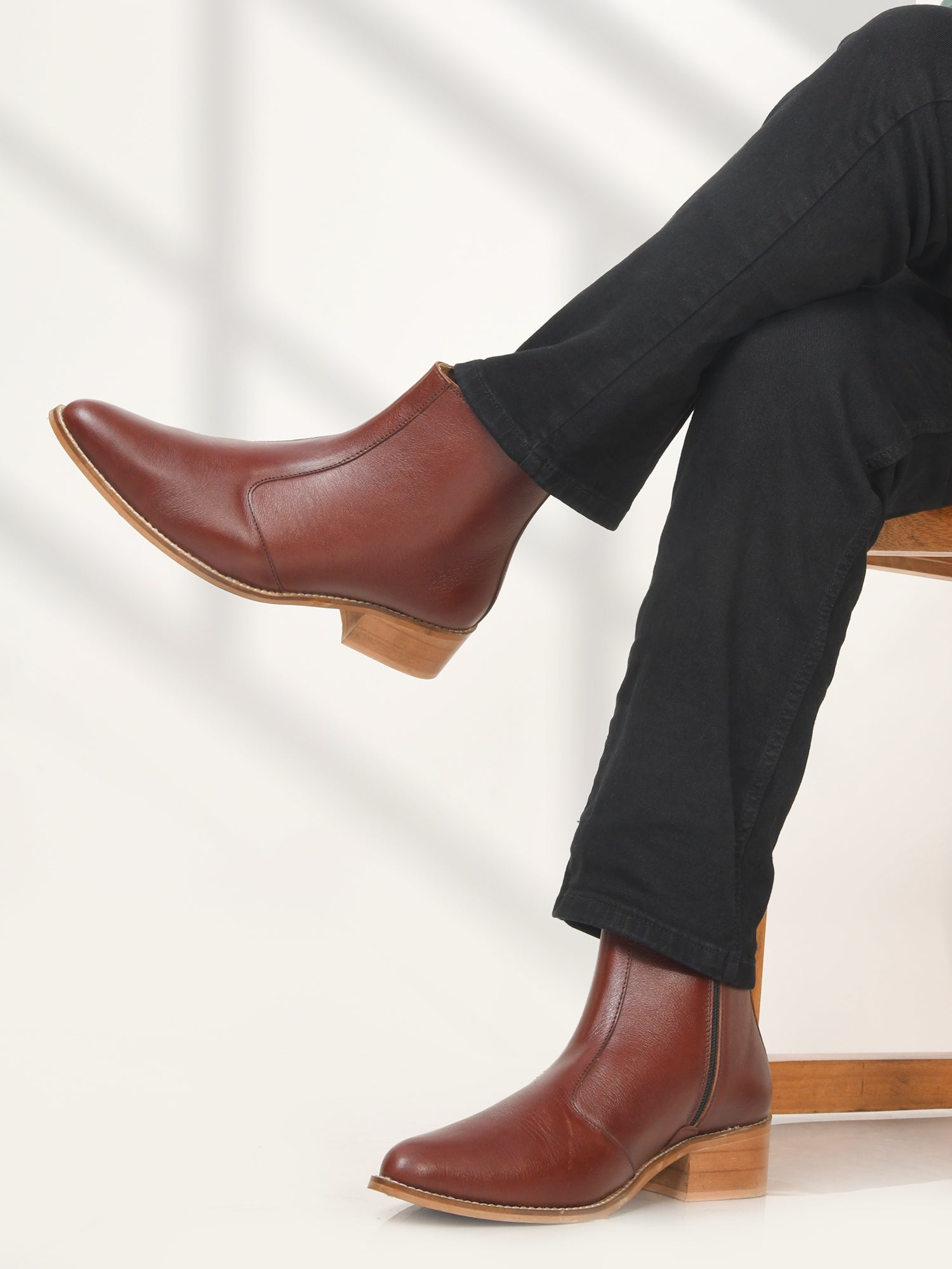 Men's Brown Pointed Leather Boots