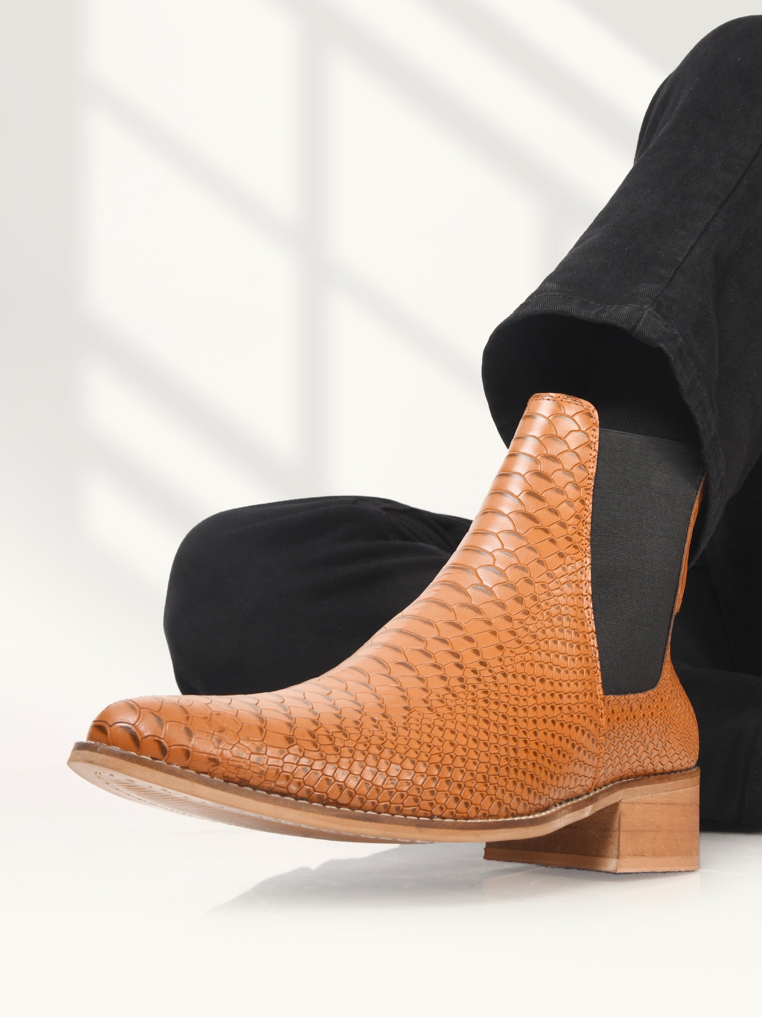 Textured Leather Chelsea Boots in Tan