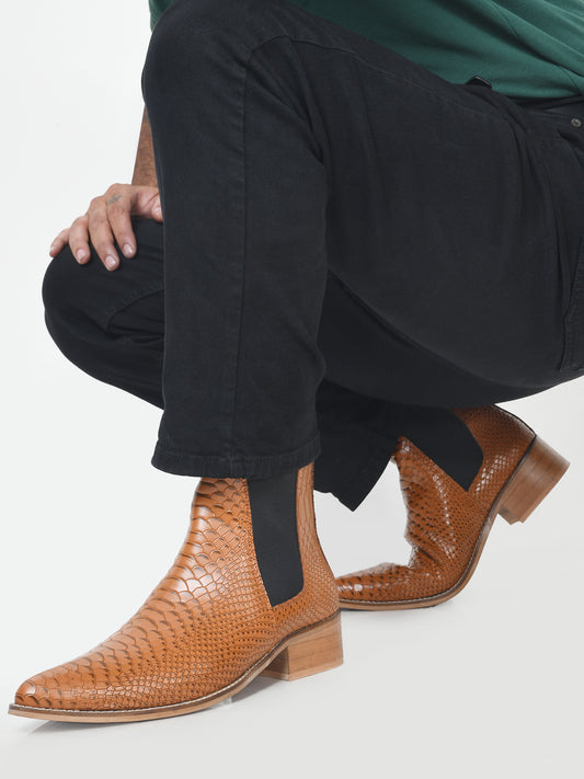 Textured Leather Chelsea Boots in Tan