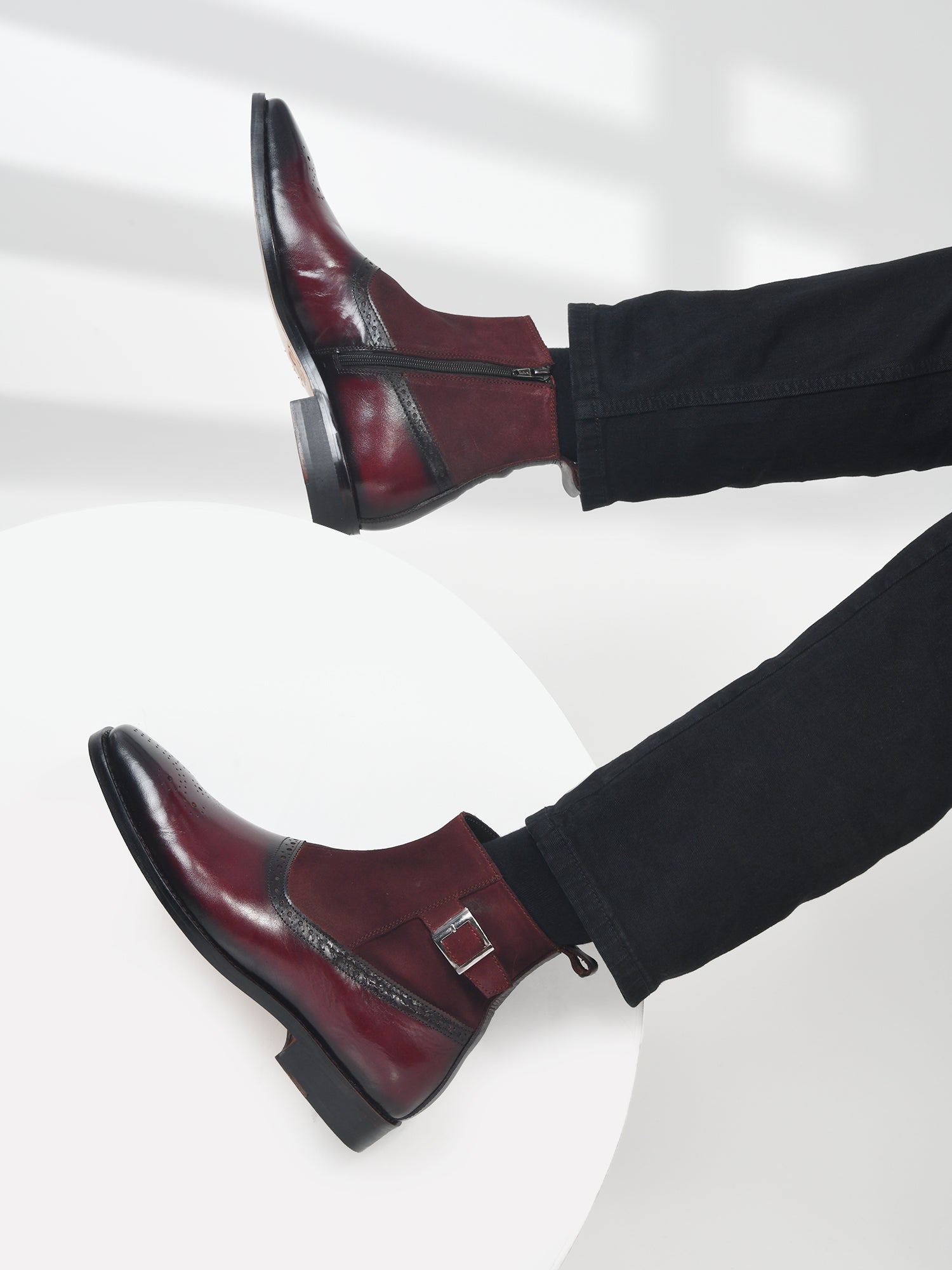 Eclipse (Deep Oxblood) - Handcrafted Dual Tone Jodhpur Boots | RNK LUXE