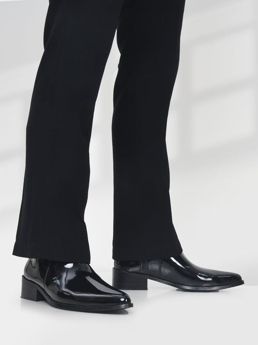 Loki – Pointed Toe Vegan Leather Boot with Side Zip in Jet Black