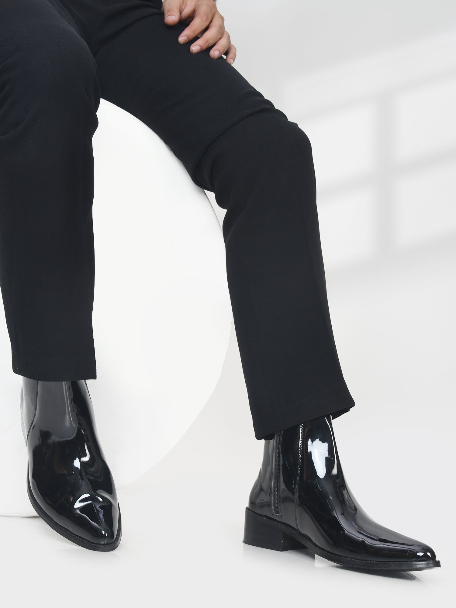 Loki – Pointed Toe Vegan Leather Boot with Side Zip in Jet Black