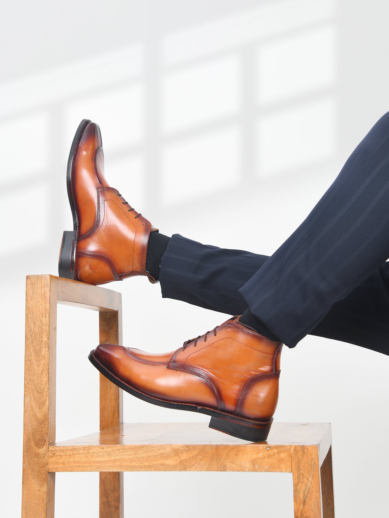 RNK Vesper Tan Boot | Premium Men’s Sleek Lace-Up Derby Ankle Boots