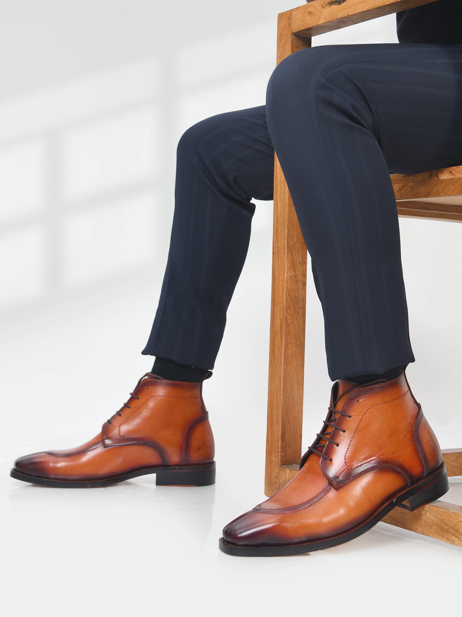 RNK Vesper Tan Boot | Premium Men’s Sleek Lace-Up Derby Ankle Boots