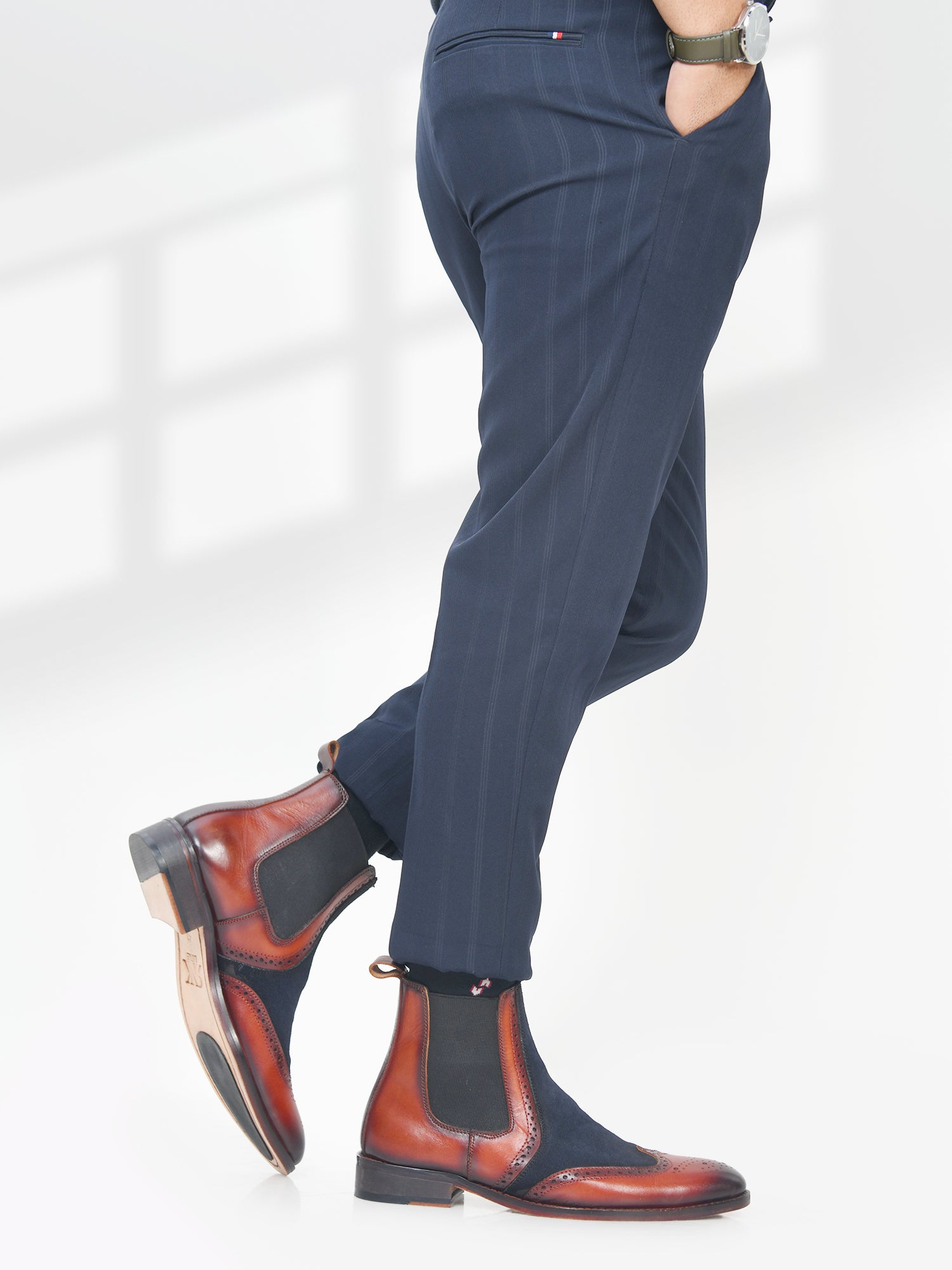 The Wing (Tan) - Wingtip Brogue Chelsea Boots | RNK LUXE