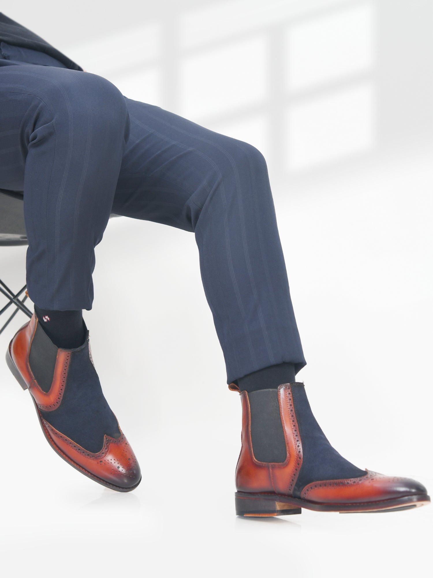 The Wing (Tan) - Wingtip Brogue Chelsea Boots | RNK LUXE