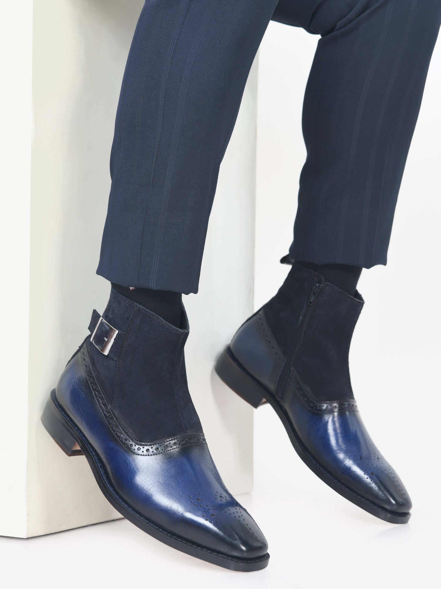 Eclipse (Navy Blue) - Handcrafted Dual Tone Jodhpur Boots | RNK LUXE