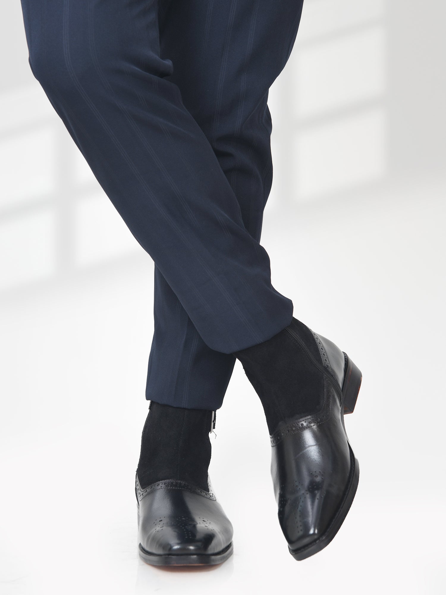 Eclipse (Black) - Handcrafted Dual Tone Jodhpur Boots | RNK LUXE