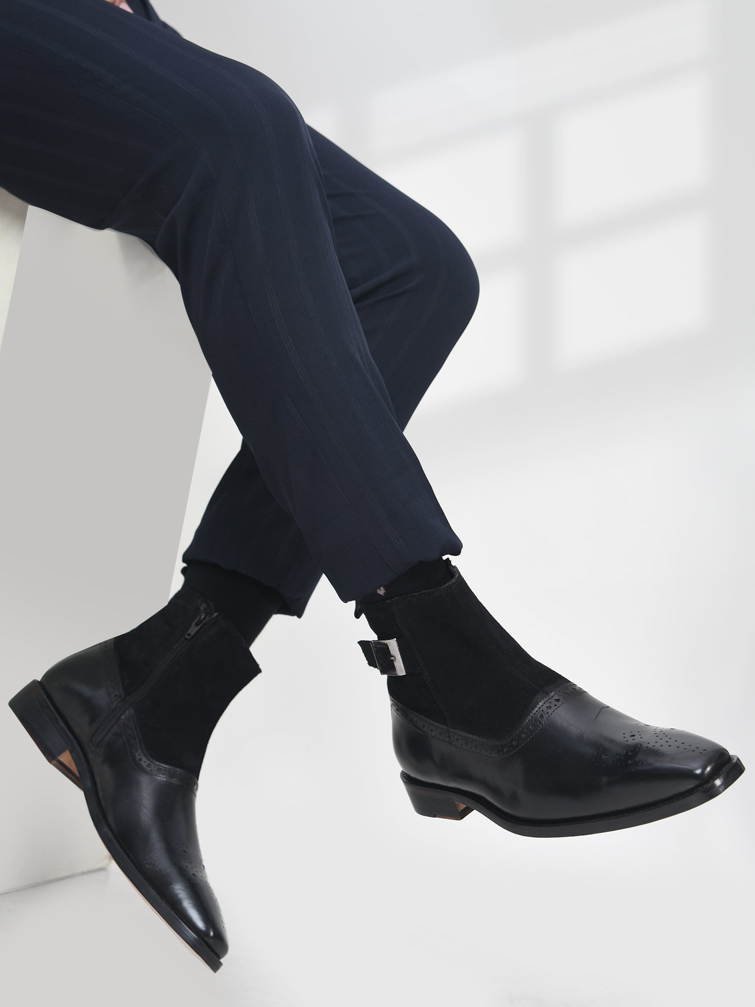 Eclipse (Black) - Handcrafted Dual Tone Jodhpur Boots | RNK LUXE