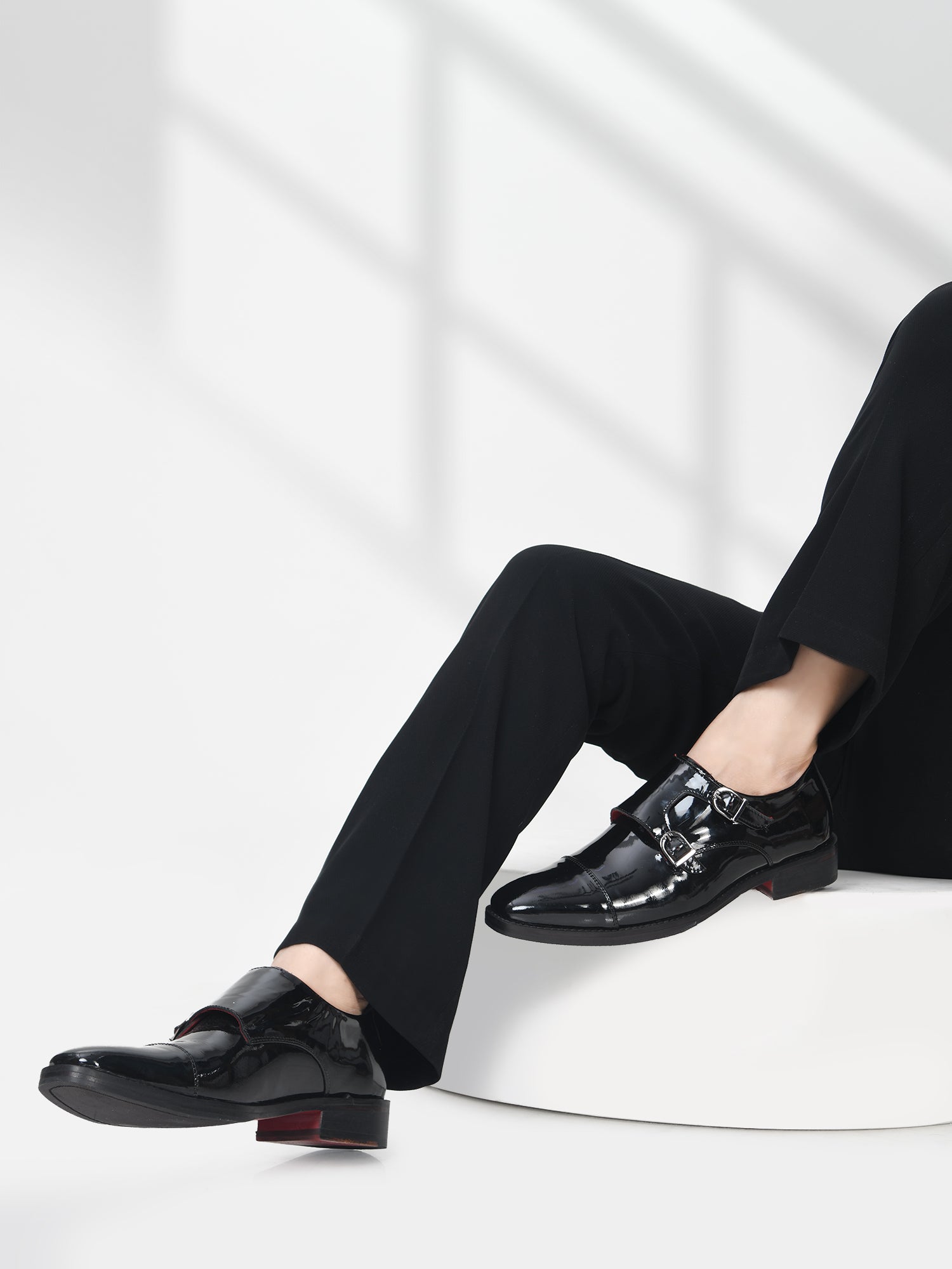 Valentino - Double Monk Strap Shoe in Premium Black Patent Leather