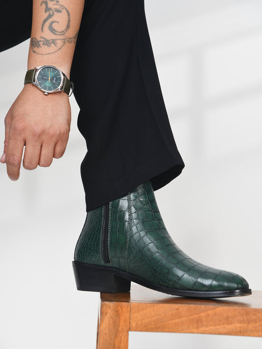 Green Croco Boots