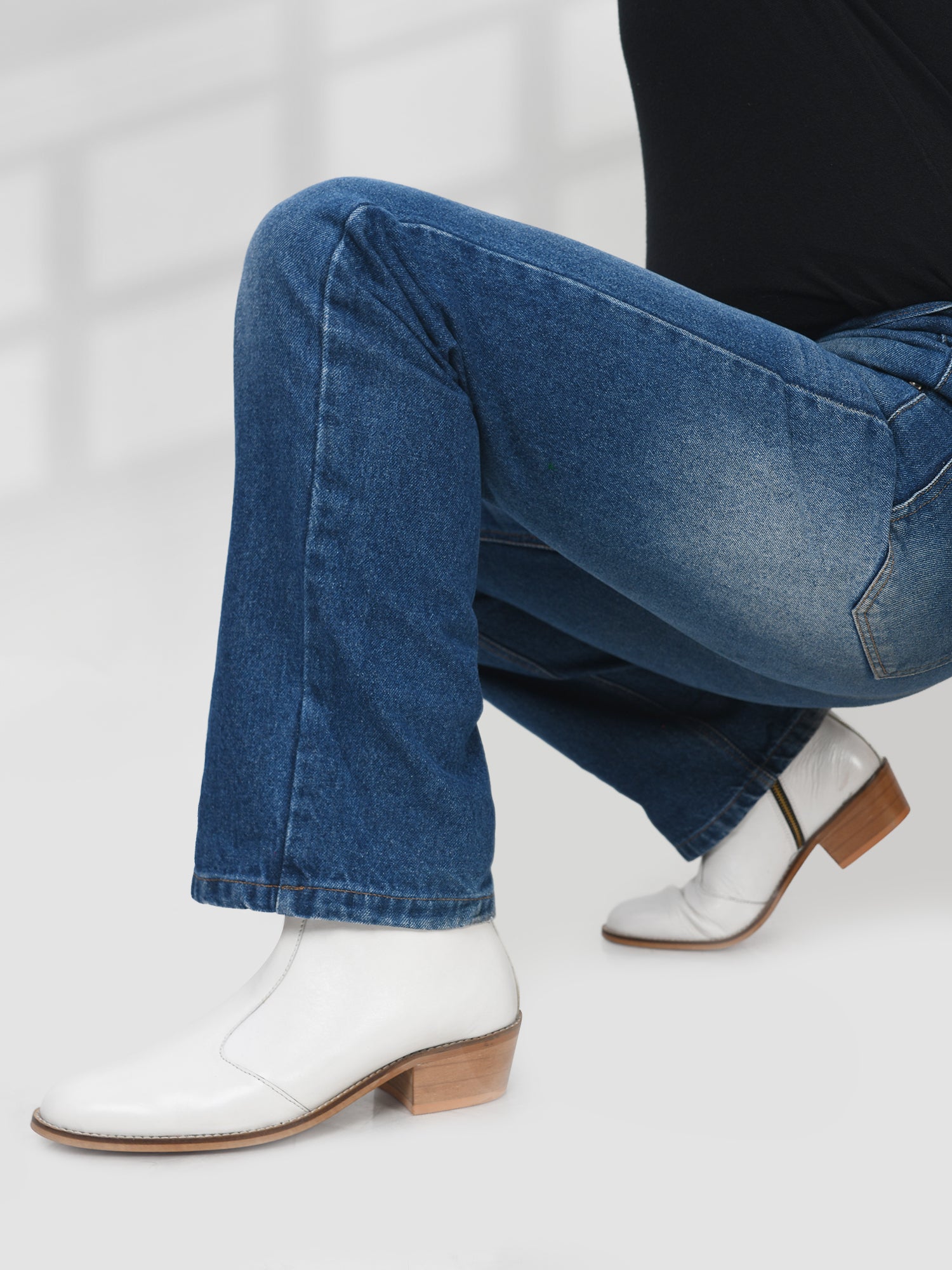 Blanco (White) -  Cuban Heel Leather Boots for Men