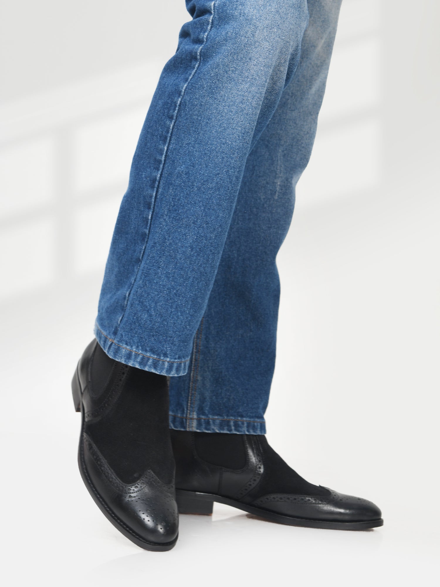 The Wing (Black) - Wingtip Brogue Chelsea Boots | RNK LUXE