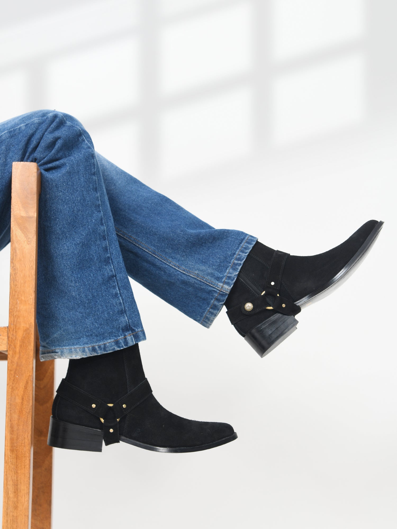 Black Harness Suede Boots Men