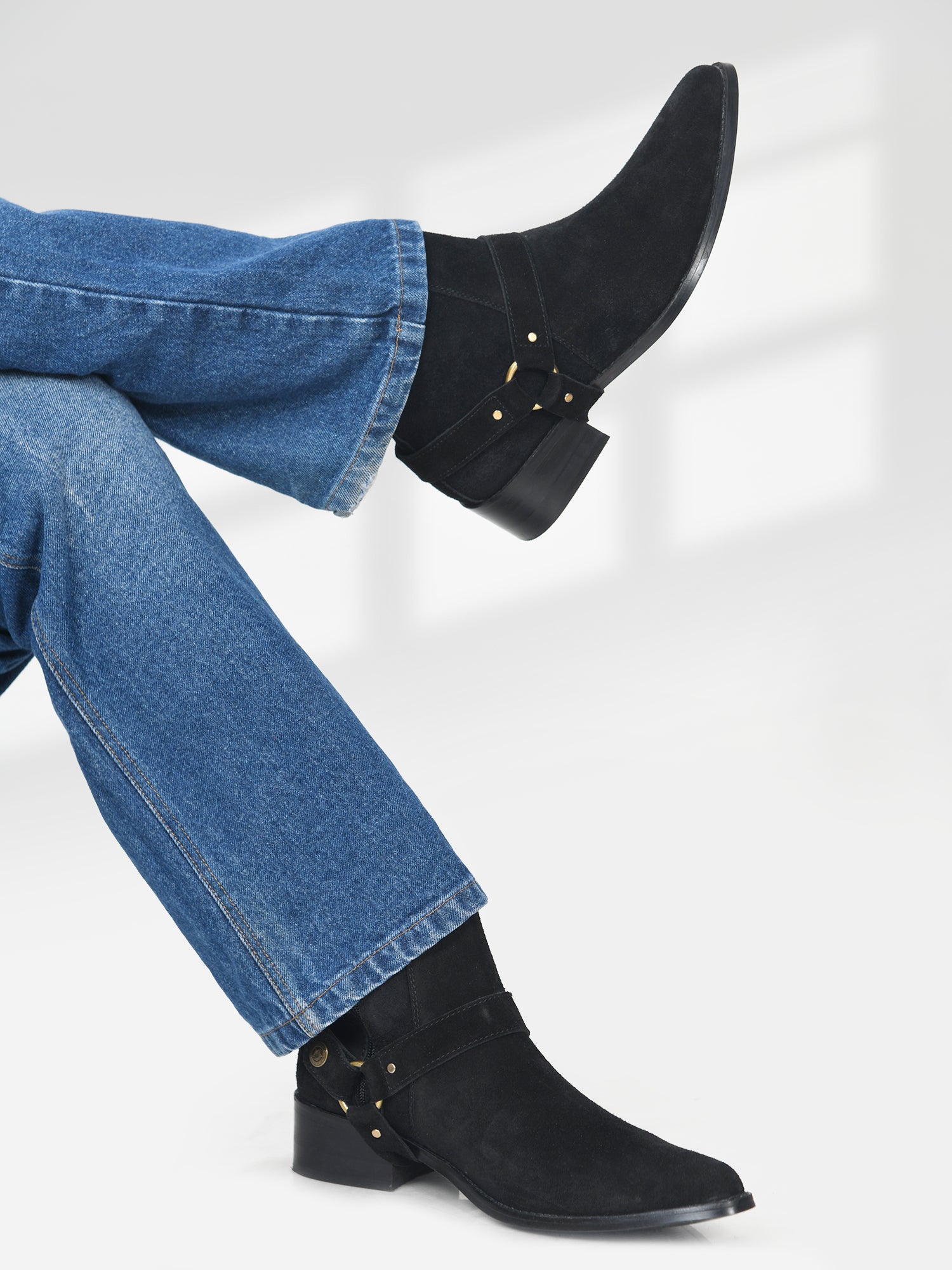 Black Harness Suede Boots Men