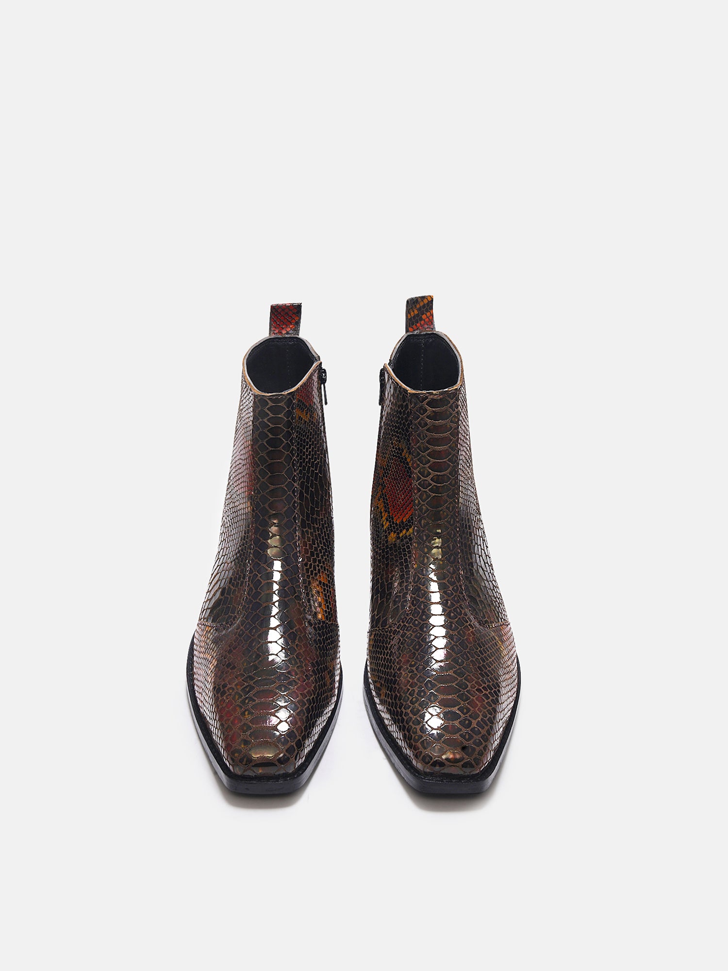 Morgoth - Sqaure Toe Cuban Heel Boot in Brown Snakeskin-Textured Leather | RNK LUXE