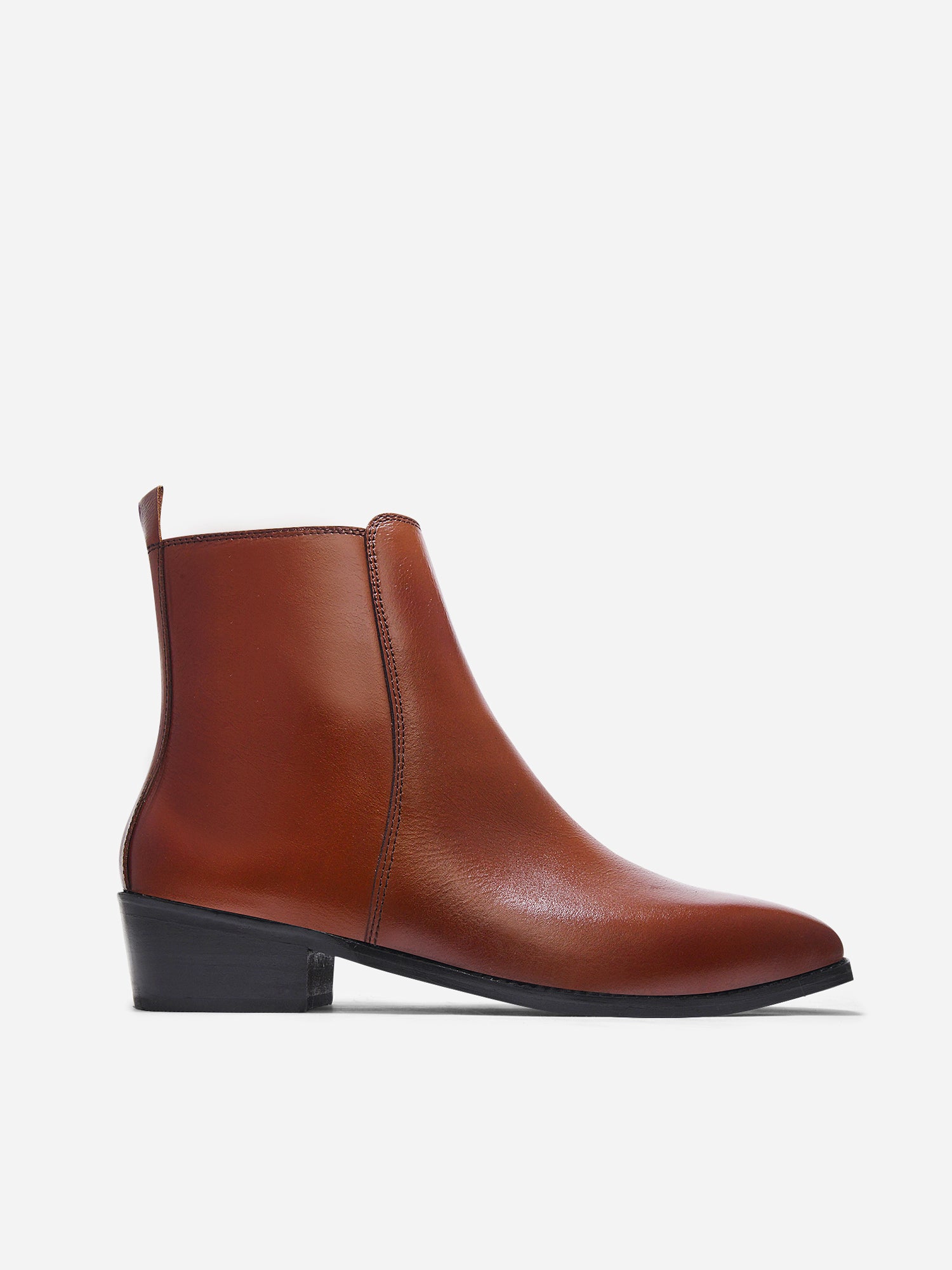 A men's side zip leather boot with a tan finish and a cuban heel.