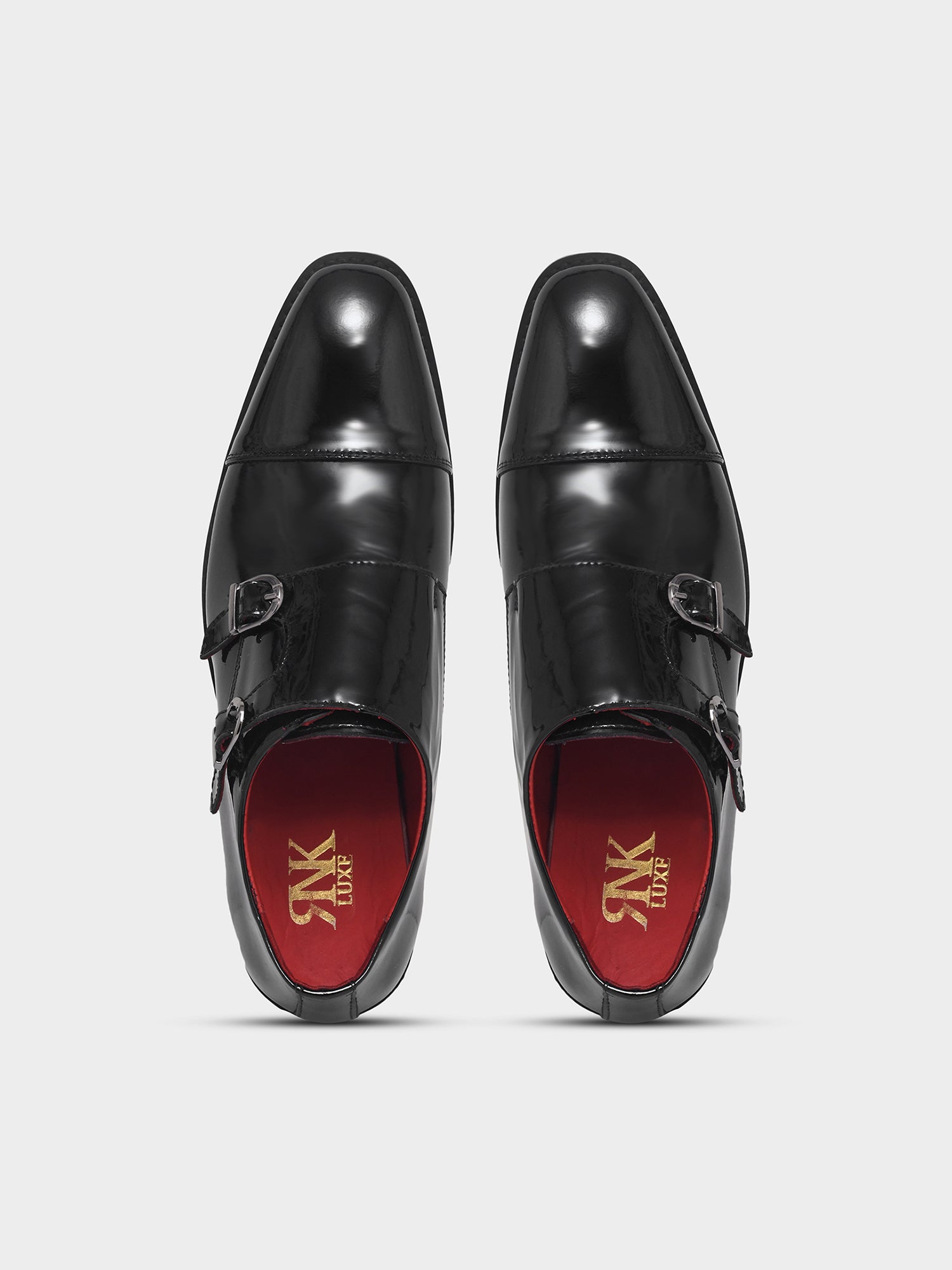 Valentino - Double Monk Strap Shoe in Premium Black Patent Leather