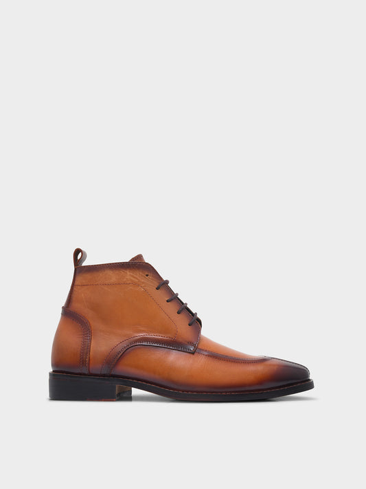 RNK Vesper Tan Boot | Premium Men’s Sleek Lace-Up Derby Ankle BootsLeather Chukka Lace-Ups Boots
