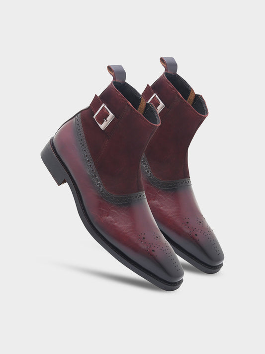 Eclipse (Deep Oxblood) - Handcrafted Dual Tone Jodhpur Boots | RNK LUXE