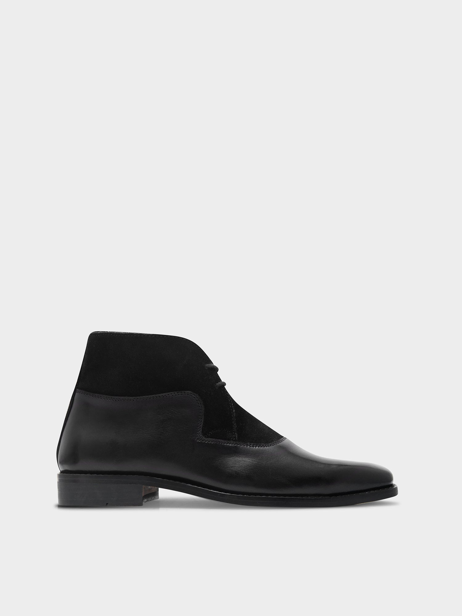 The Fusion (Jet Black) - Square Toe Chukka Boot in Black Suede & Calf Leather