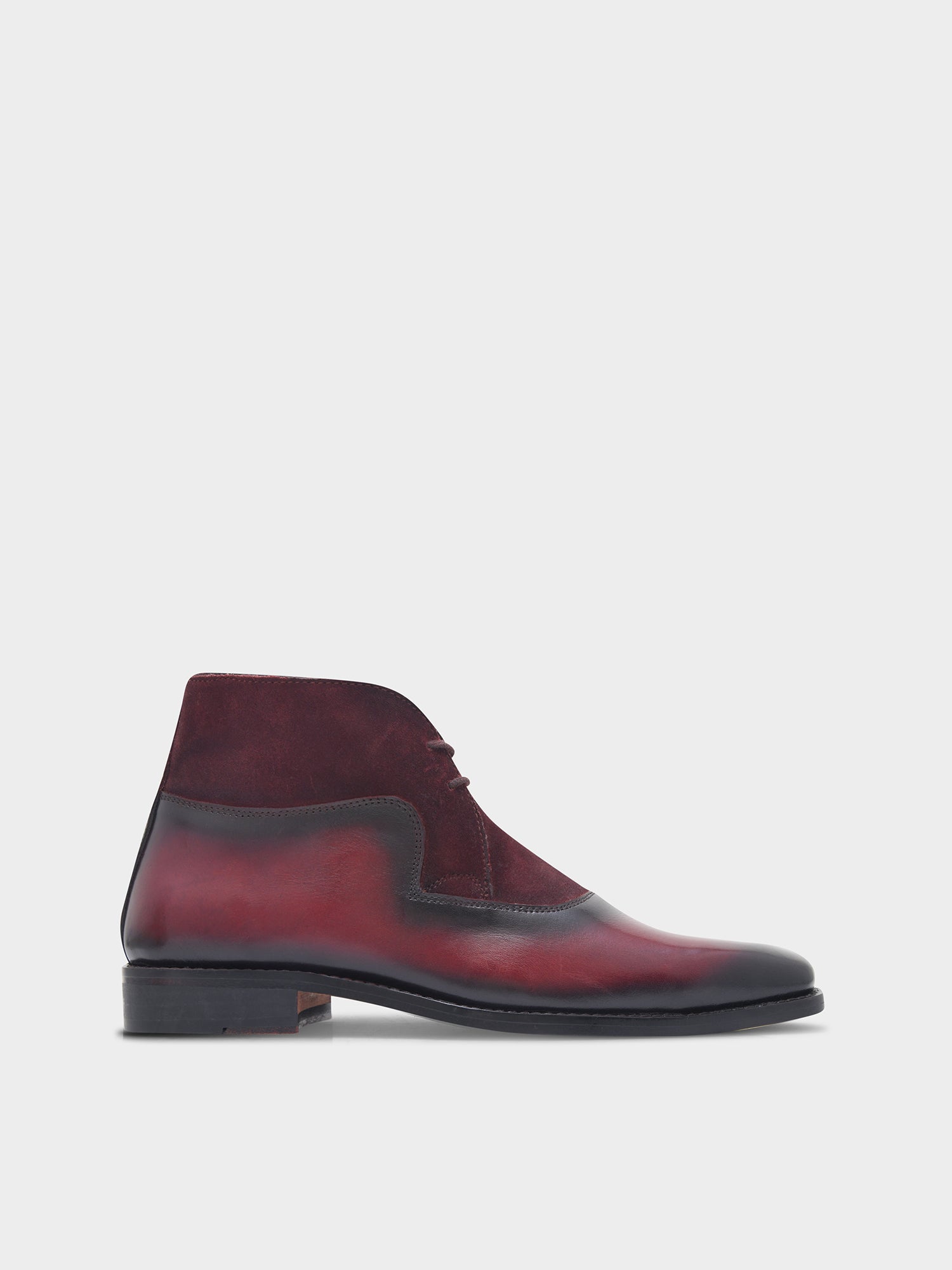 The Fusion (Oxblood) - Square Toe Chukka Boot in Black Suede & Calf Leather