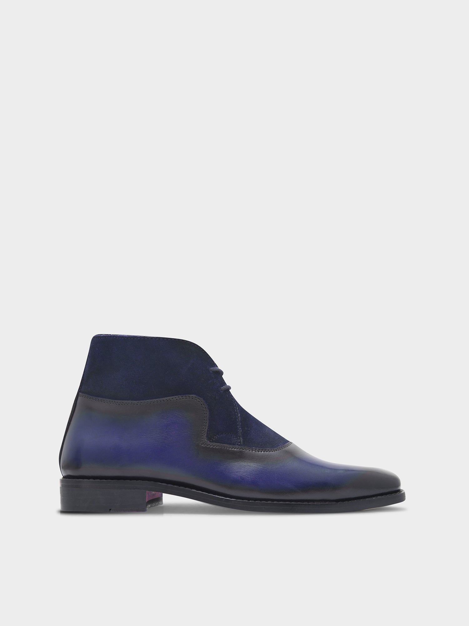 The Fusion (Midnight Blue) - Square Toe Chukka Boot in Black Suede & Calf Leather
