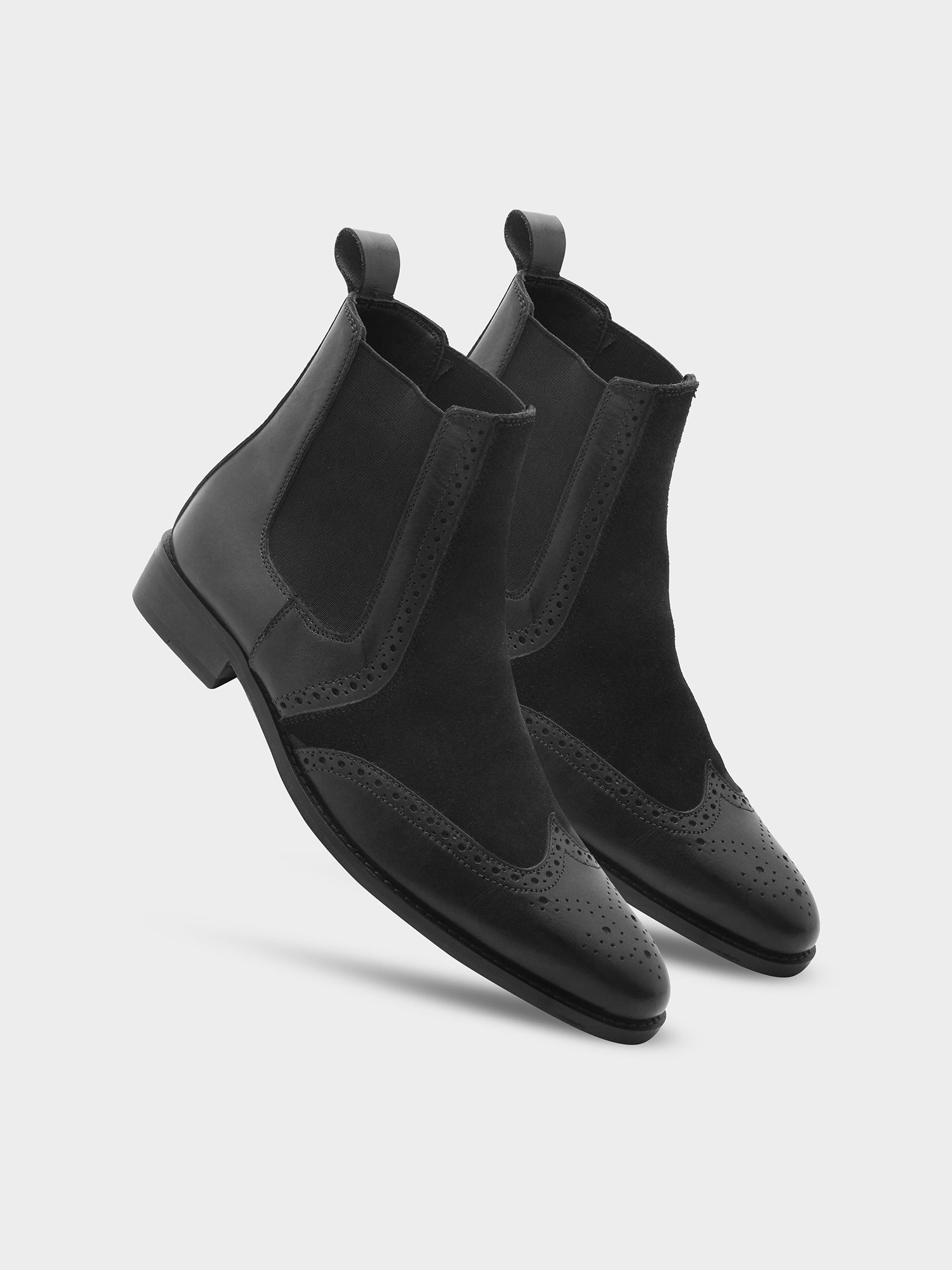 The Wing (Black) - Wingtip Brogue Chelsea Boots | RNK LUXE