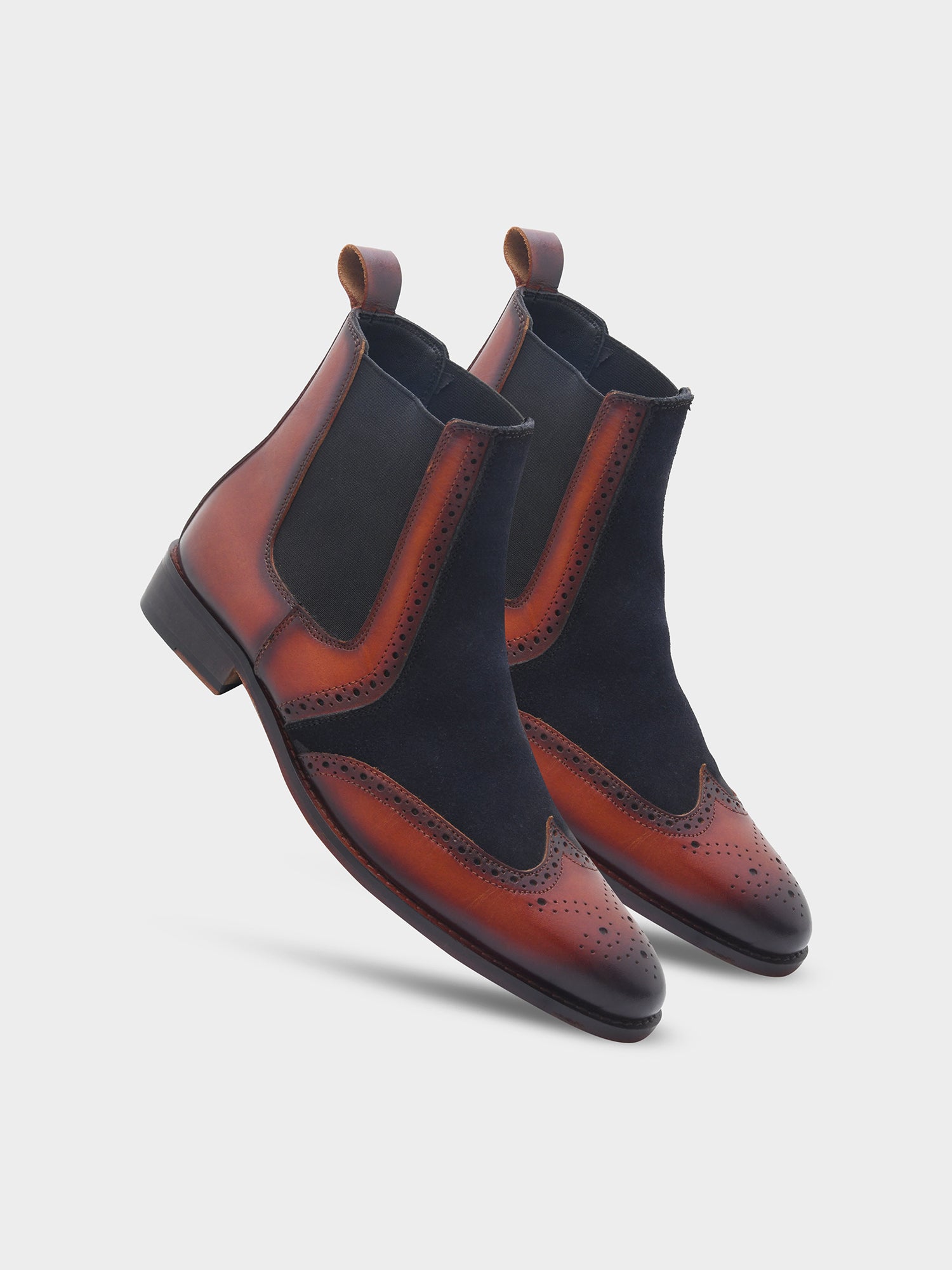 The Wing (Tan) - Wingtip Brogue Chelsea Boots | RNK LUXE