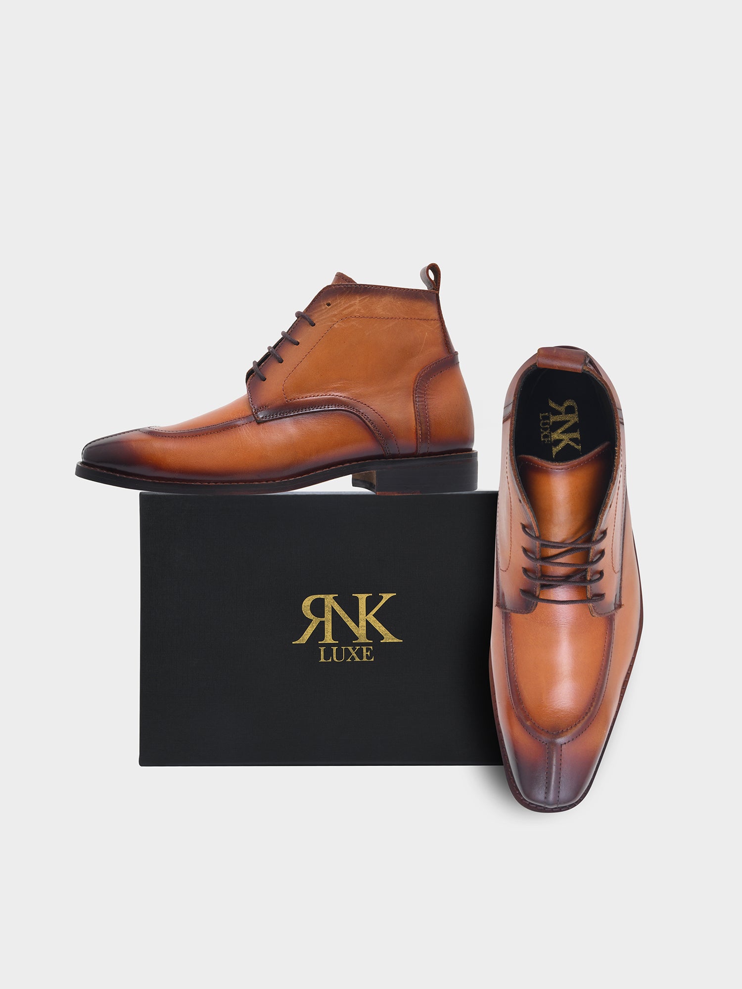 RNK Vesper Tan Boot | Premium Men’s Sleek Lace-Up Derby Ankle Boots
