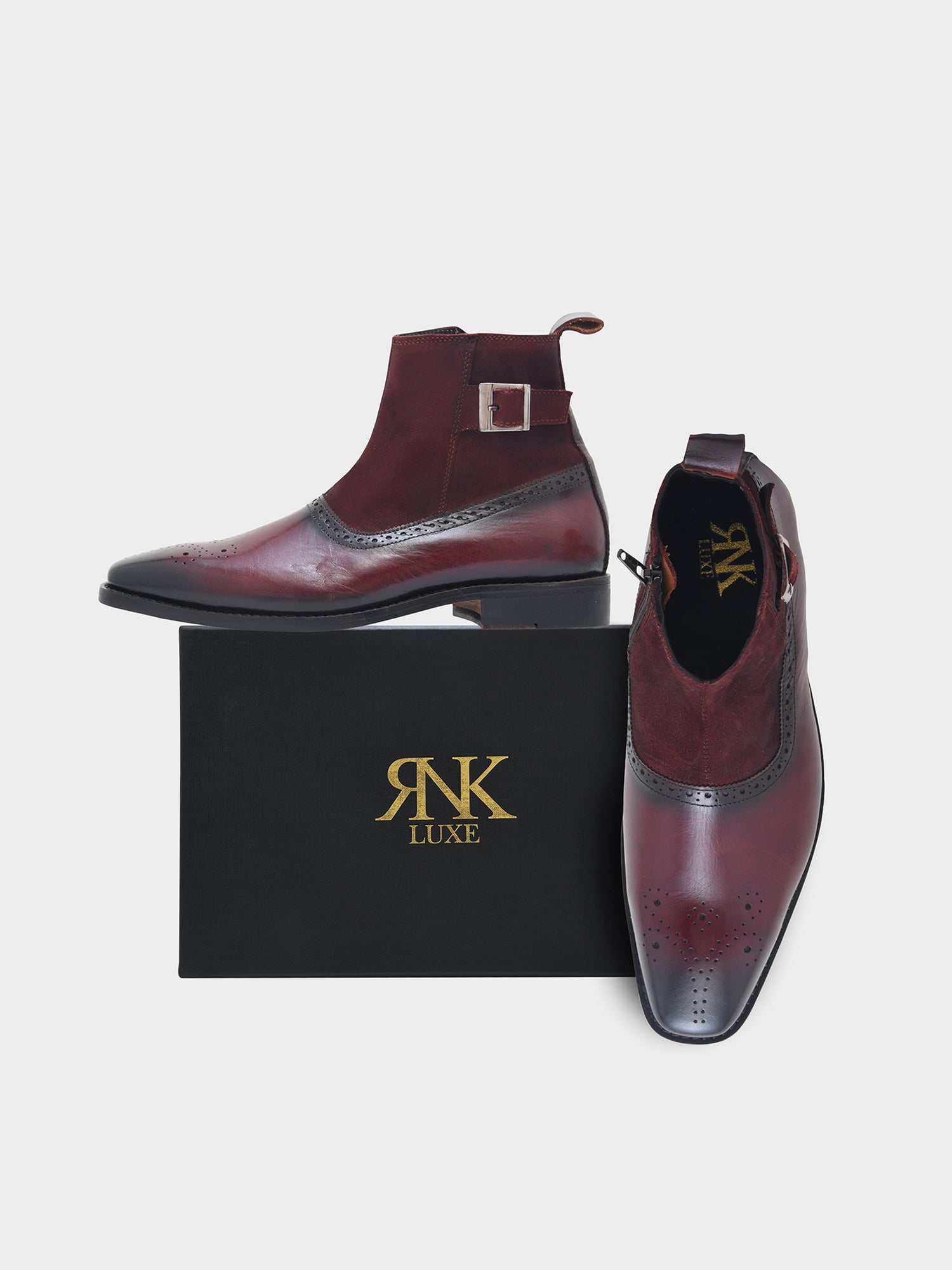 Eclipse (Deep Oxblood) - Handcrafted Dual Tone Jodhpur Boots | RNK LUXE