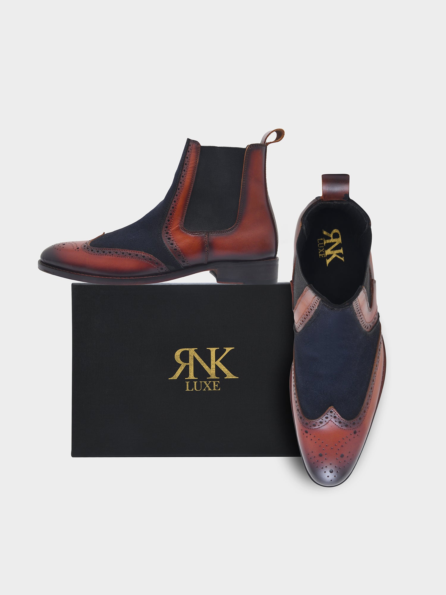 The Wing (Tan) - Wingtip Brogue Chelsea Boots | RNK LUXE