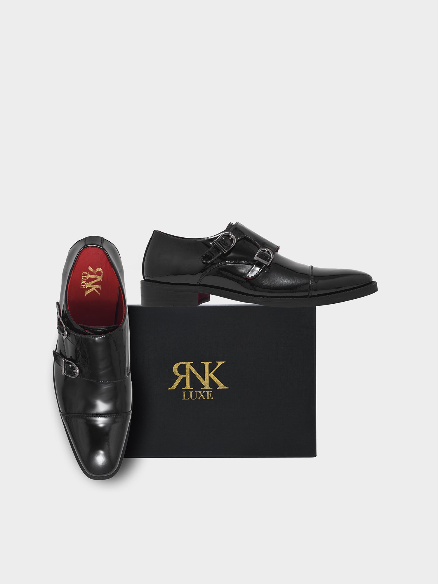 Valentino - Double Monk Strap Shoe in Premium Black Patent Leather