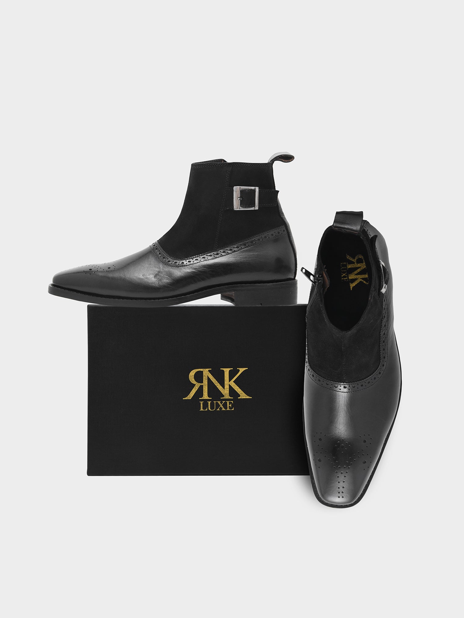 Eclipse (Black) - Handcrafted Dual Tone Jodhpur Boots | RNK LUXE