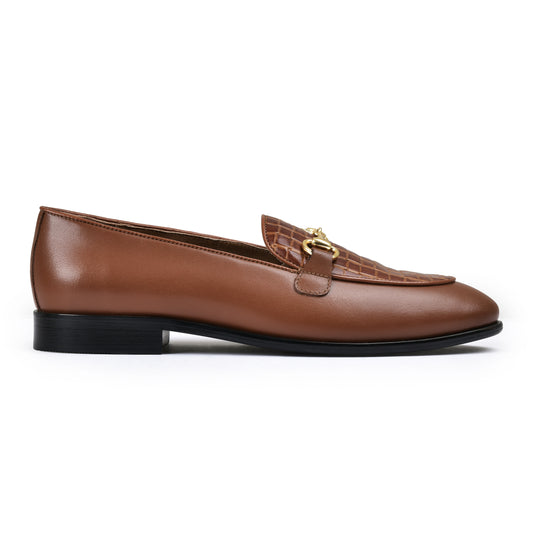 Brown leather loafer shoe on a white background